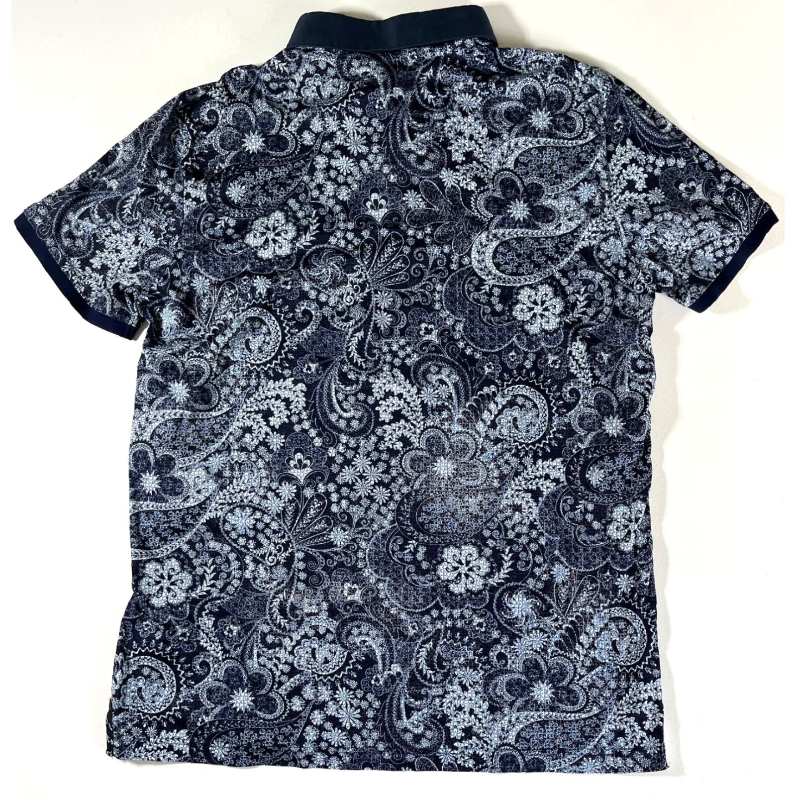 Au Noir Au Noir Polo Shirt Navy Vector Polo Shirt Mens XL Cotton Short Sleeve Collared Button 100% Mercerized Cotton Paisley Vintage City Classic Size US XL / EU 56 / 4 - 5 Thumbnail