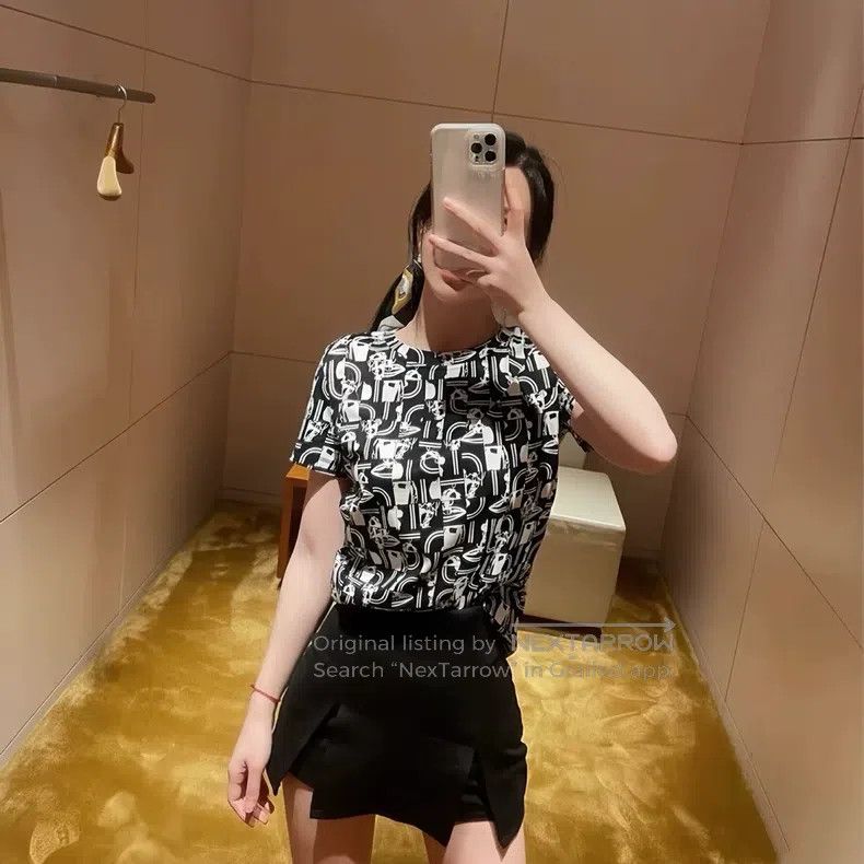 Hermes Hermes Black and White Geometric Print Short Sleeve T-Shir Size XS / US 0-2 / IT 36-38 - 6 Thumbnail