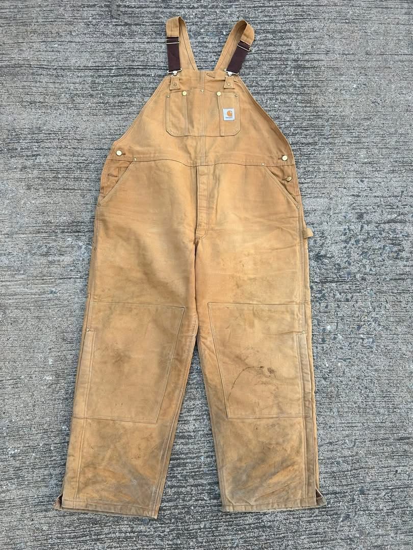 Carhartt Vintage 90s Carhartt Tan Distressed Double Knee Overall48x30 Size US 44 / EU 60 - 1 Thumbnail