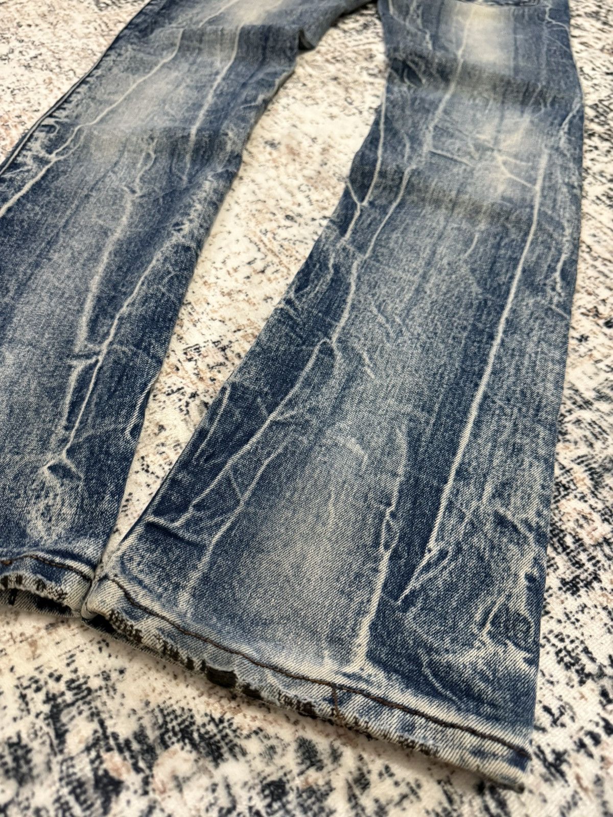 If Six Was Nine Diesel Black Gold Double Waist Whiskers Stack Flared Jeans Size US 29 - 18 Thumbnail