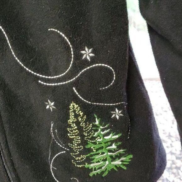 Designer Breckenridge Embroidered Holiday Black Full Zippered Fleece Size S / US 4 / IT 40 - 5 Thumbnail
