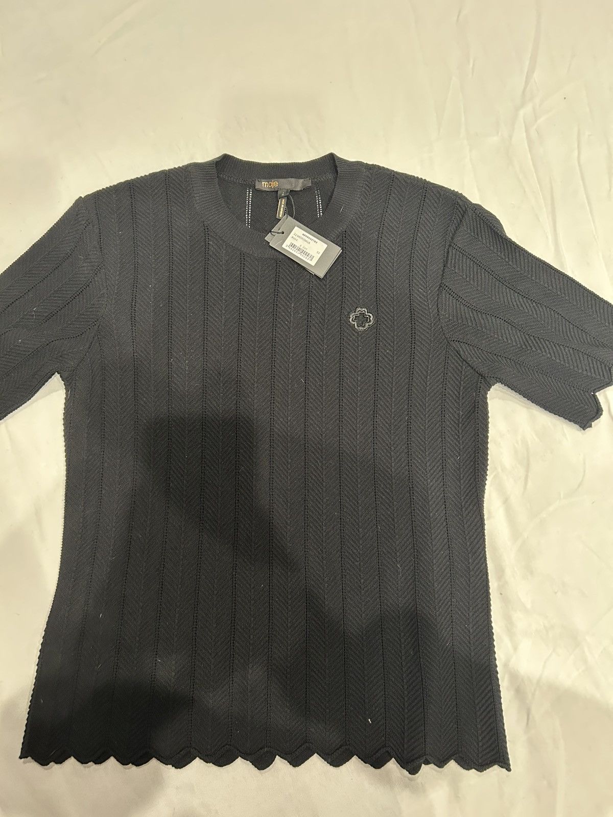 Maje Maje Black Knit Short Sleeve Top w/ Logo Detail (NWT) Size XXS / US 00 / IT 34 - 1 Thumbnail