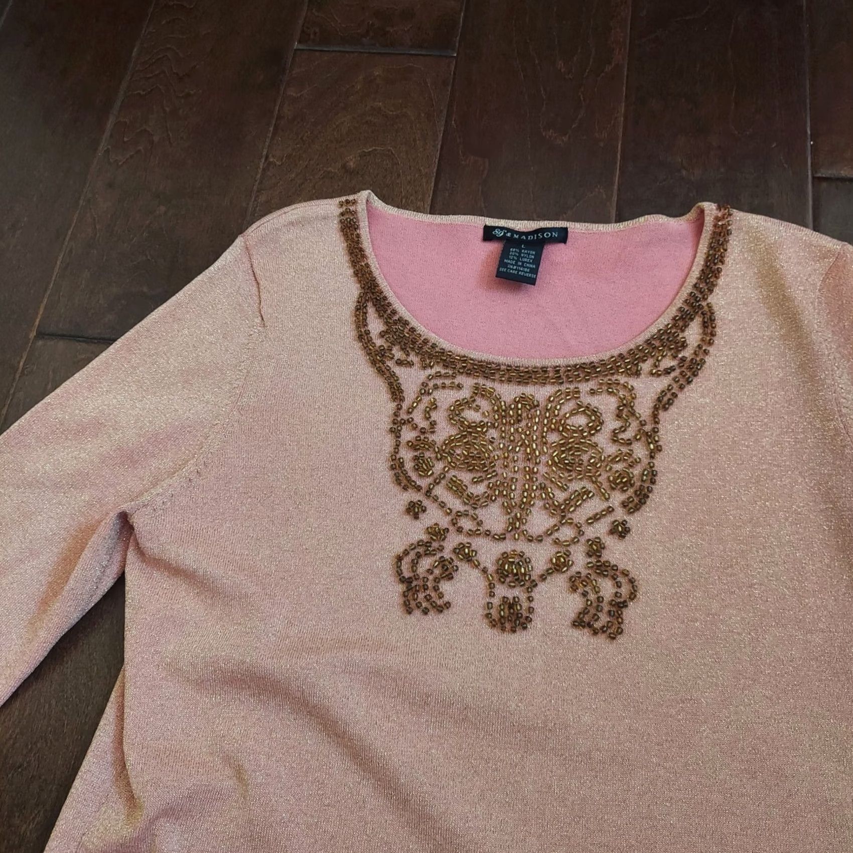 Madison Madison Blouse Shirt Pink Glitter Studded Bead Round Neck Long Sleeve Women's L Size L / US 10 / IT 46 - 7 Thumbnail