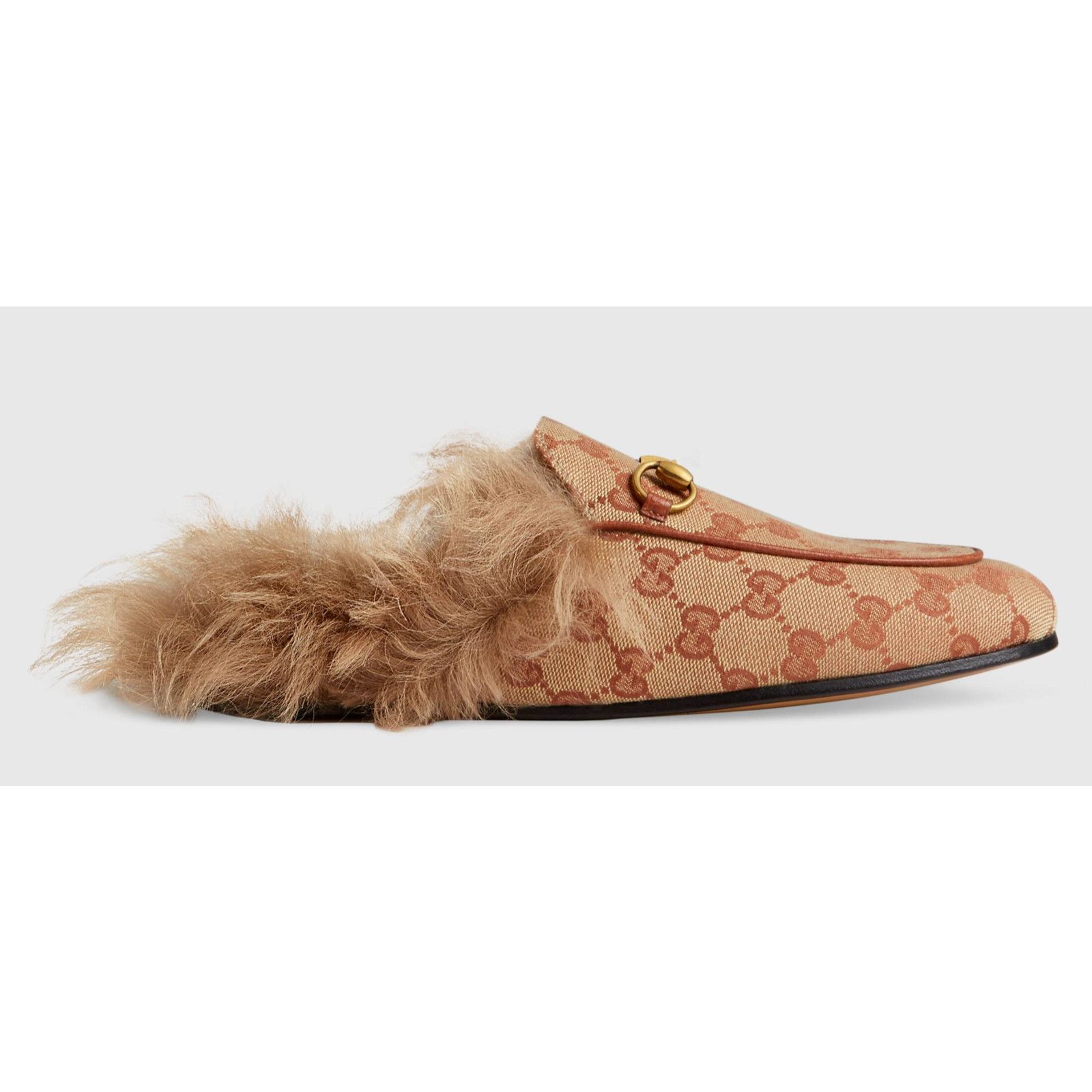 Gucci Princetown Beige Canvas Original GG Fur Loafer