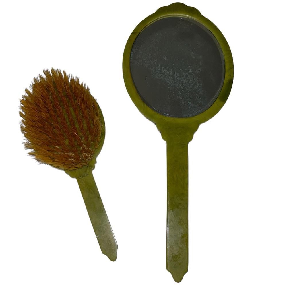 Designer Vintage Art Deco Green Mirror Brush Set Size ONE SIZE - 1 Thumbnail