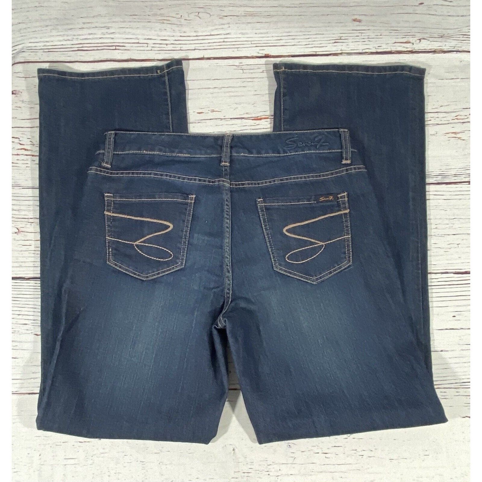 Seven 7 Seven 7 Womens Jeans Size 10 Wide Leg Dark Wash Blue Cottom Size 32" / US 10 / IT 46 - 2 Thumbnail