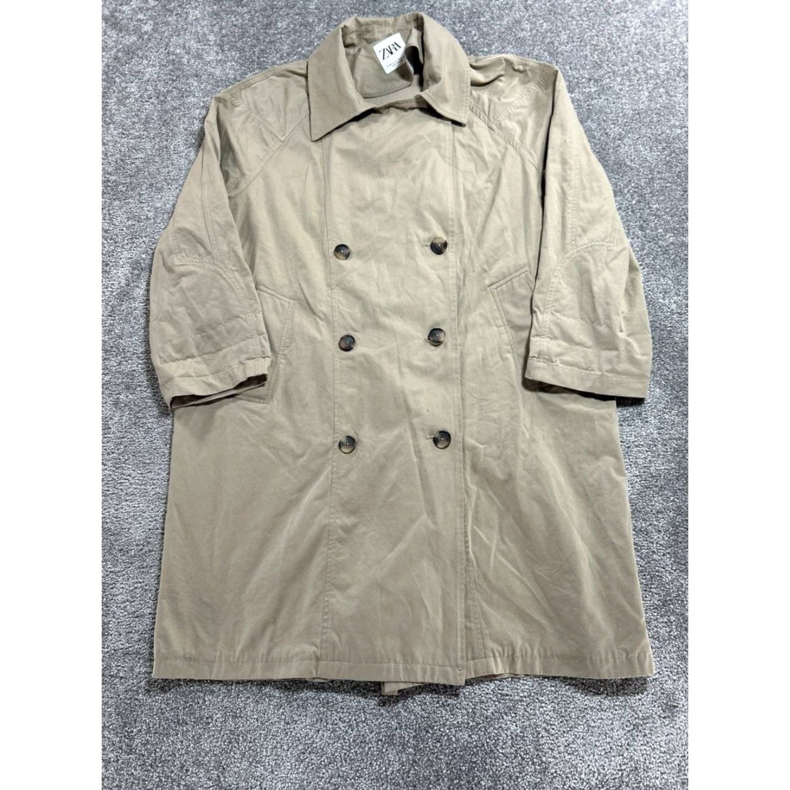 Zara Zara Trench Coat Womens XS Beige Lined Double Breated Raglan Sleeve Waterproof Coat Size XS / US 0-2 / IT 36-38 - 2 Thumbnail