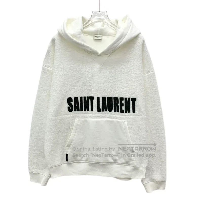 Saint Laurent Paris Saint Laurent Paris White Logo Letter Printed Cotton Hoode Size US S / EU 44-46 / 1 - 1 Thumbnail
