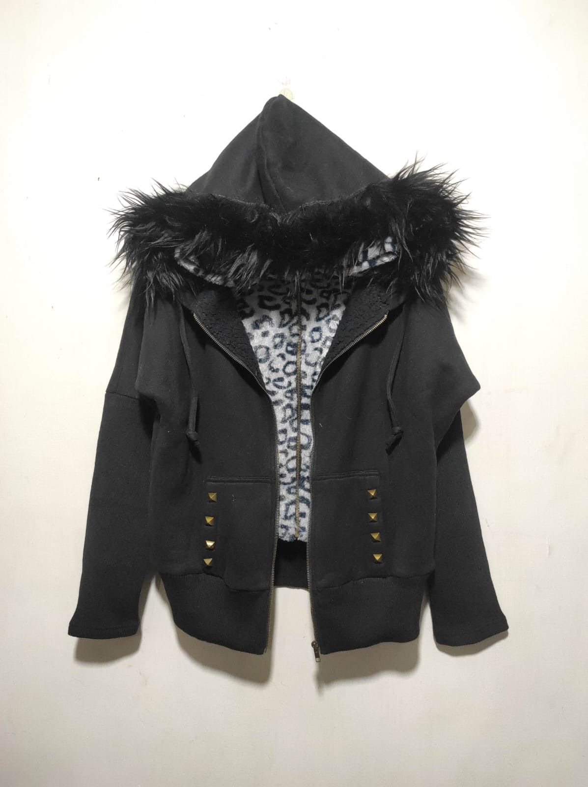Japanese Brand She's Big Leopard double later zip fur hoodie LGB style vkei Size US M / EU 48-50 / 2 - 2 Thumbnail