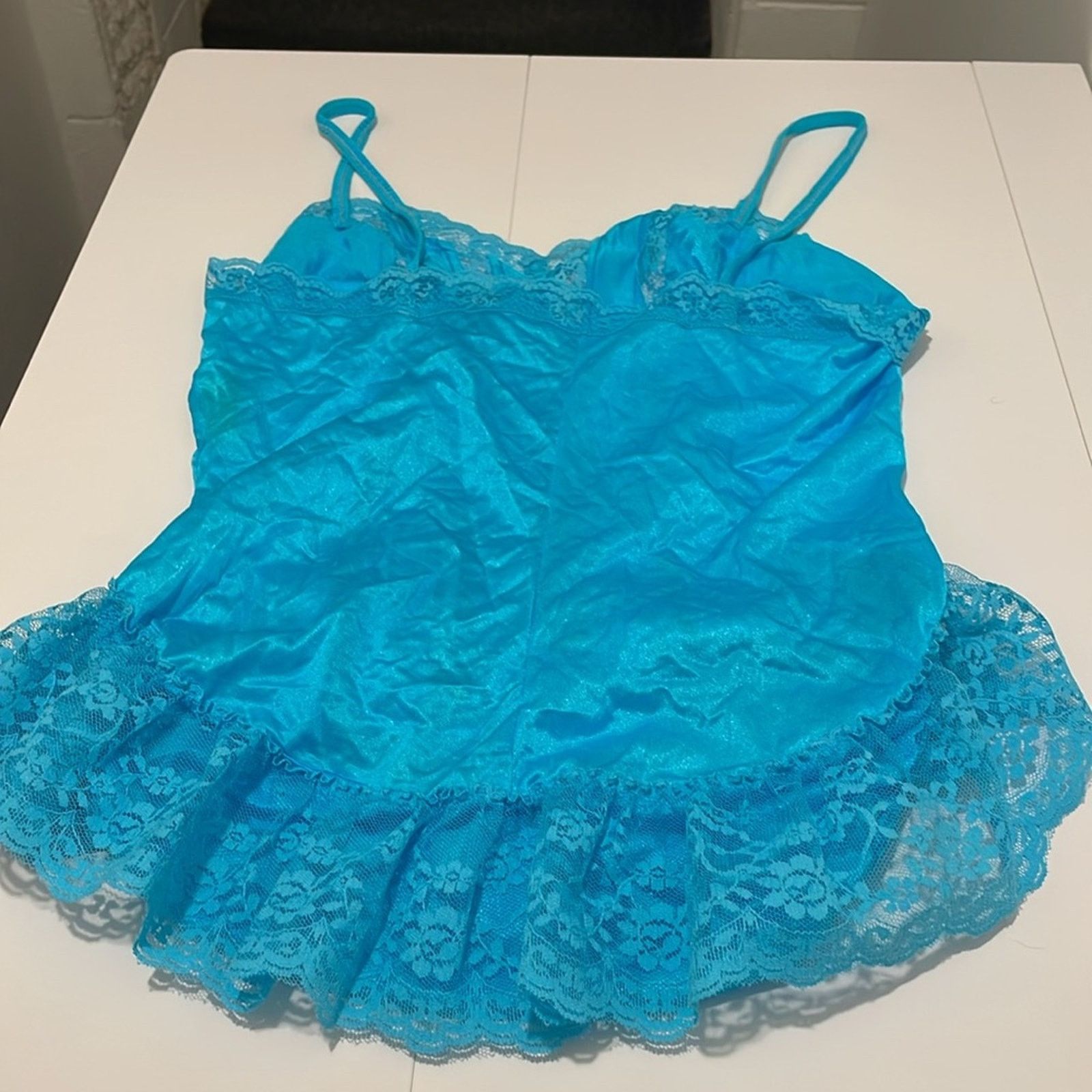 Vintage Nan Flower Brand Teal Blue Teddy Size Large Vintage Lingerie Size ONE SIZE - 6 Thumbnail