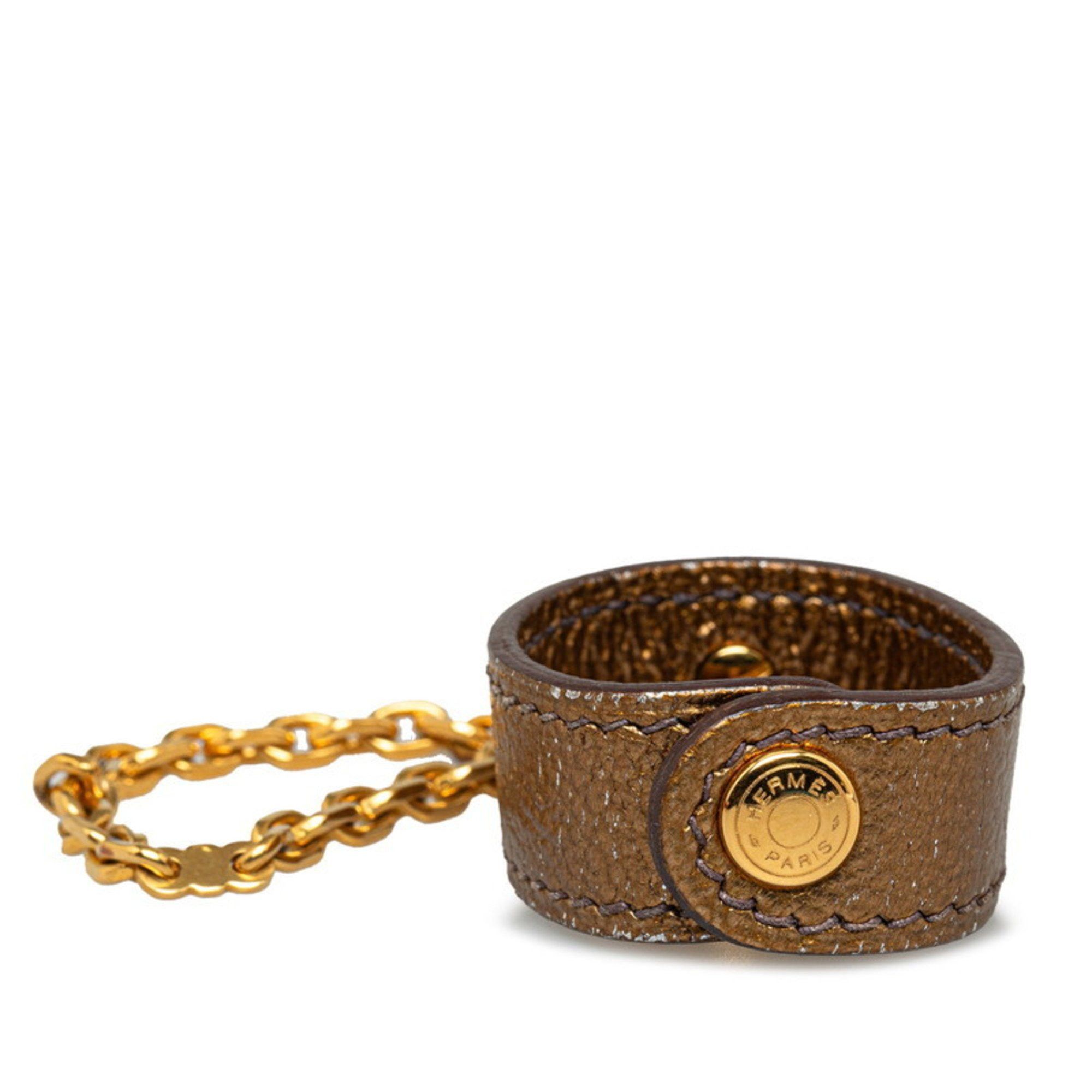 image of Hermes Charm Glove Holder Brown Gold Leather Women's Hermes