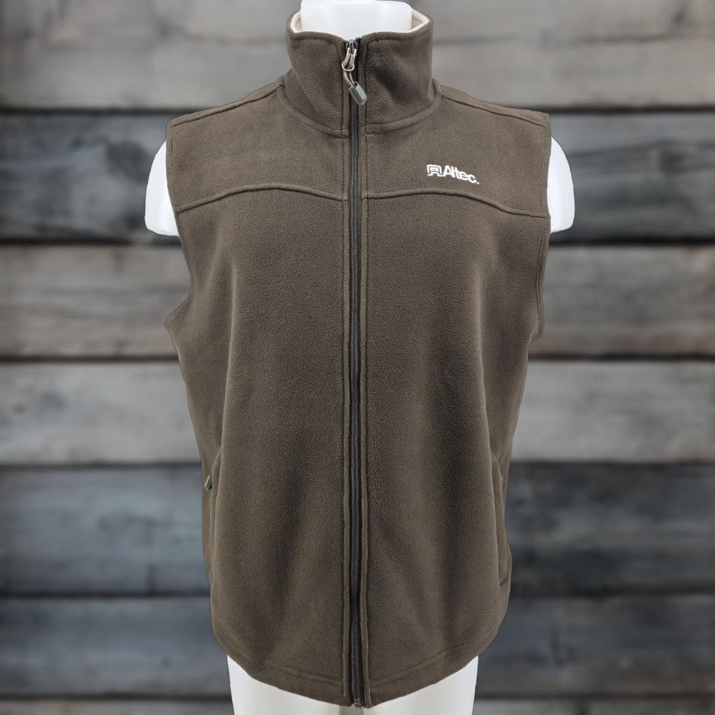 Vintage Fosssa Altec Vest Men’s Medium Brown Green Fleece Lined Full Zip Vest Regular Fit Stand-Up Collar Zipped Pockets All Seasons Size US M / EU 48-50 / 2 - 1 Thumbnail