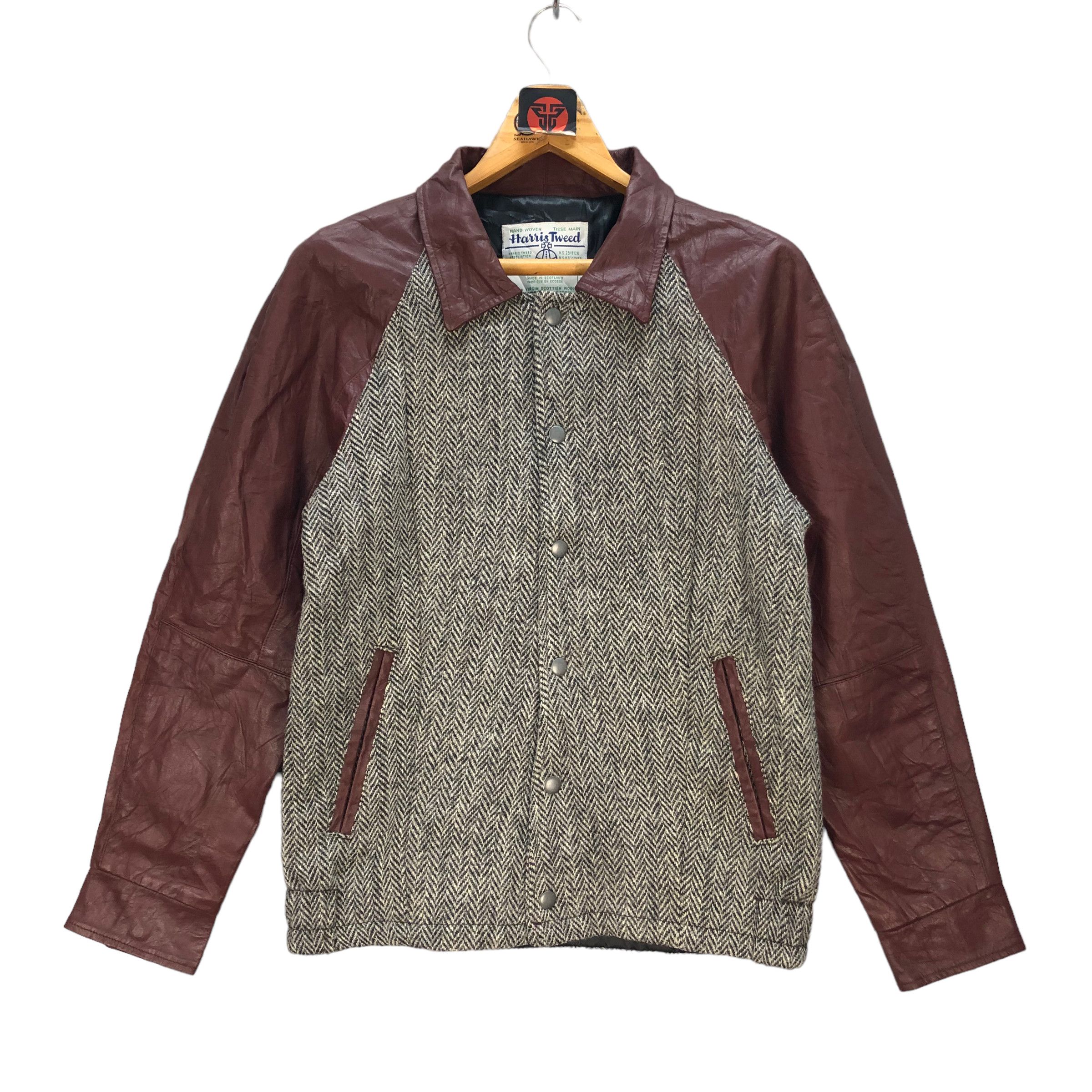 HARRIS TWEED WOOL LEATHER HYBRID BOMBER JACKET #7360-134