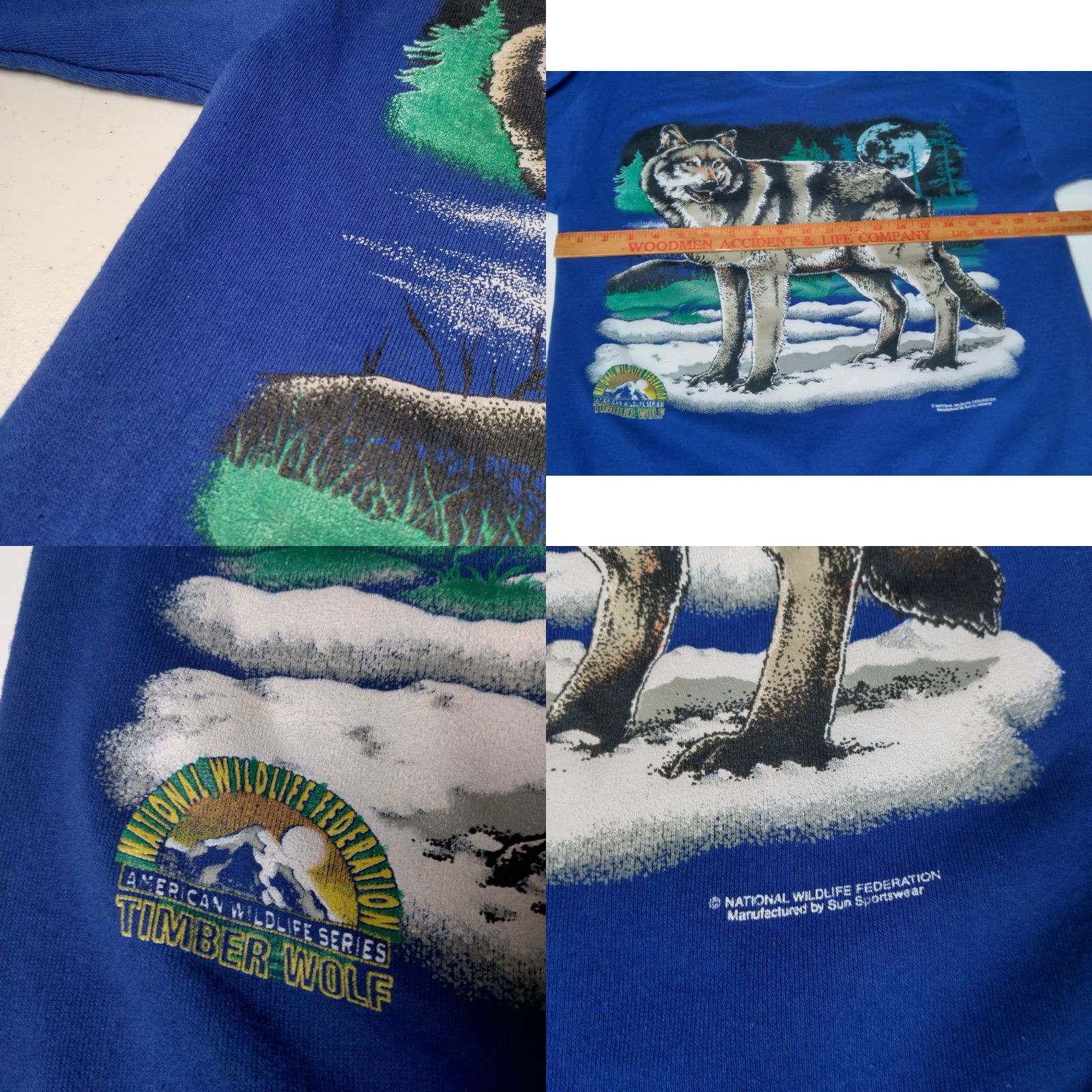 Vintage VINTAGE National Wildlife Federation Sweatshirt Timber Wolf Crew Neck L Men Blue Cotton Blend Knit Pullover Graphic USA Made Size US L / EU 52-54 / 3 - 9 Thumbnail