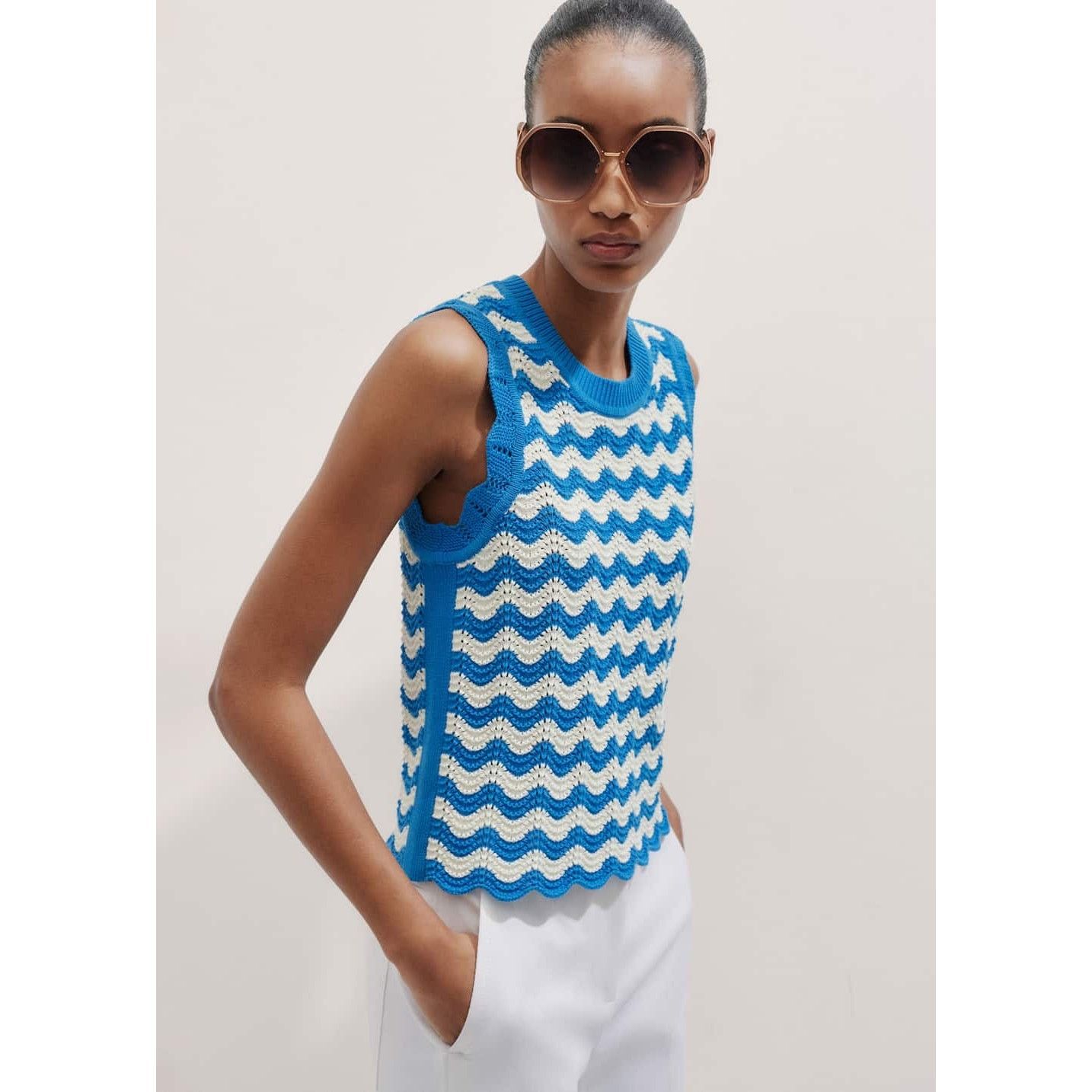 ME+EM NWOT ME+EM Cotton Scallop Knit Sweater Vest size L Size L / US 10 / IT 46 - 3 Thumbnail