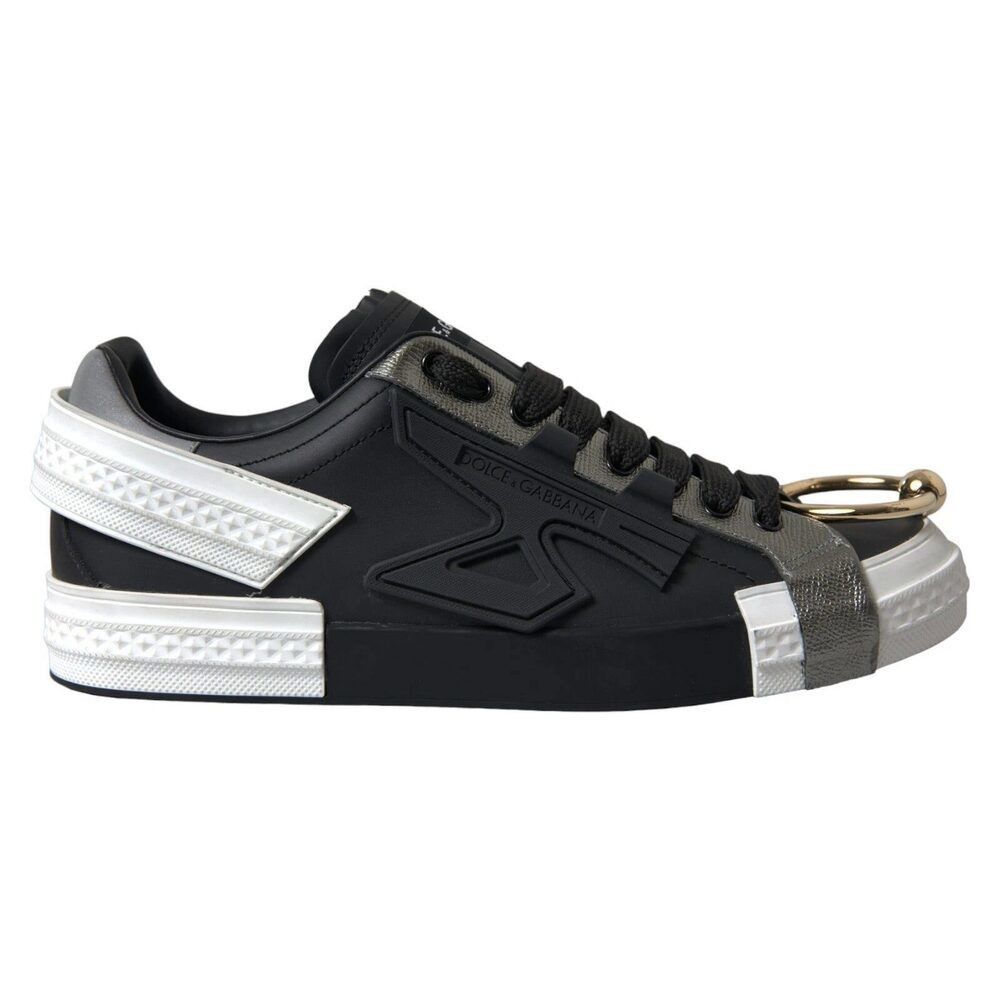 Dolce & Gabbana Dolce & Gabbana Black Leather Low Top Sneakers Portofino Sho Size US 11 / EU 44 - 1 Thumbnail