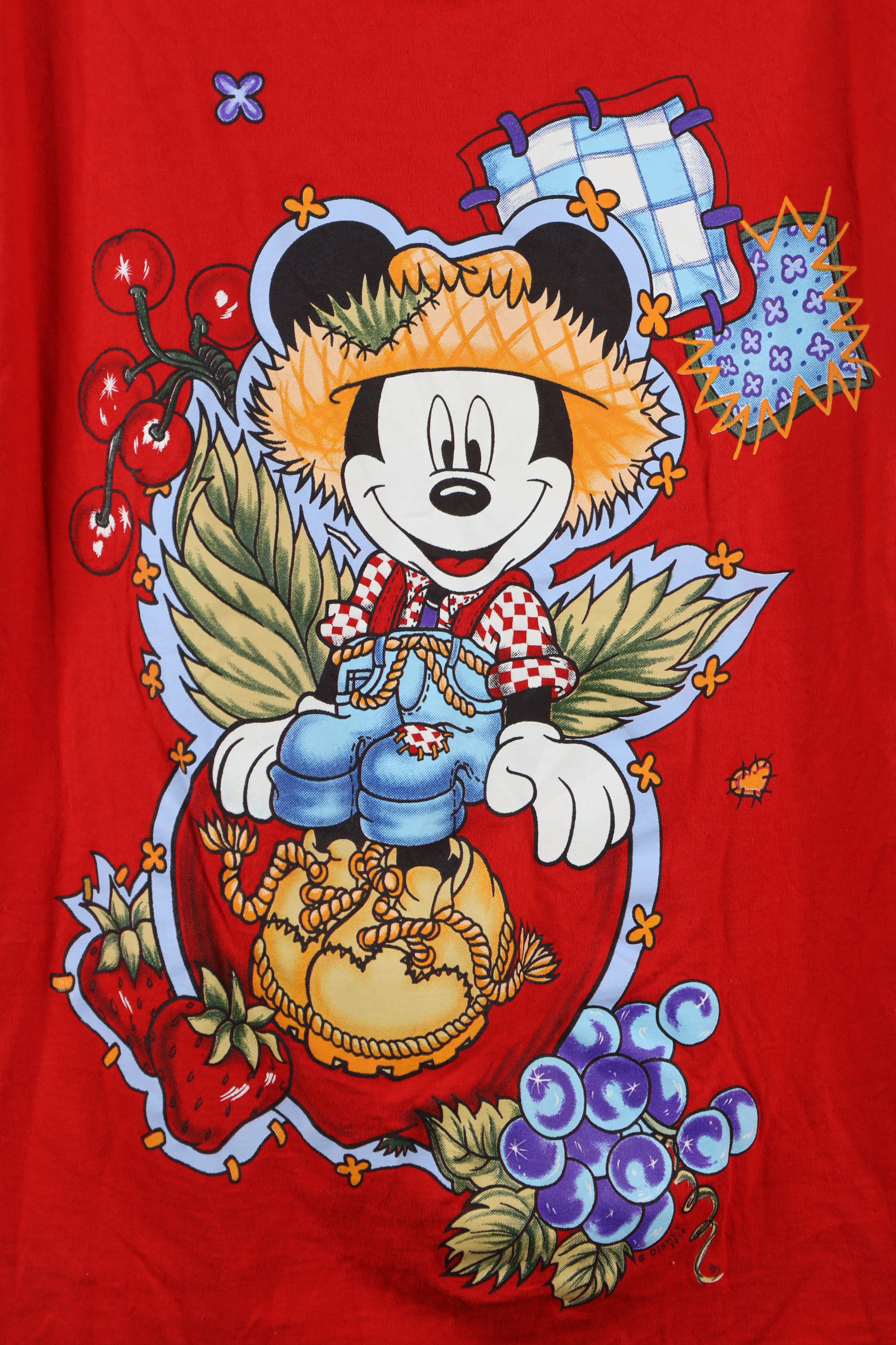 Disney × Vintage Vintage 90s Disney Country Mickey Mouse Farm T-Shirt Red USA Size ONE SIZE - 4 Thumbnail