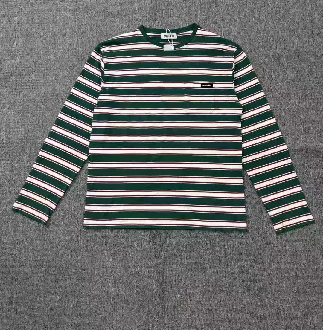 Miu Miu miumiu green and white striped long sleeve top Size S / US 4 / IT 40 - 1 Thumbnail