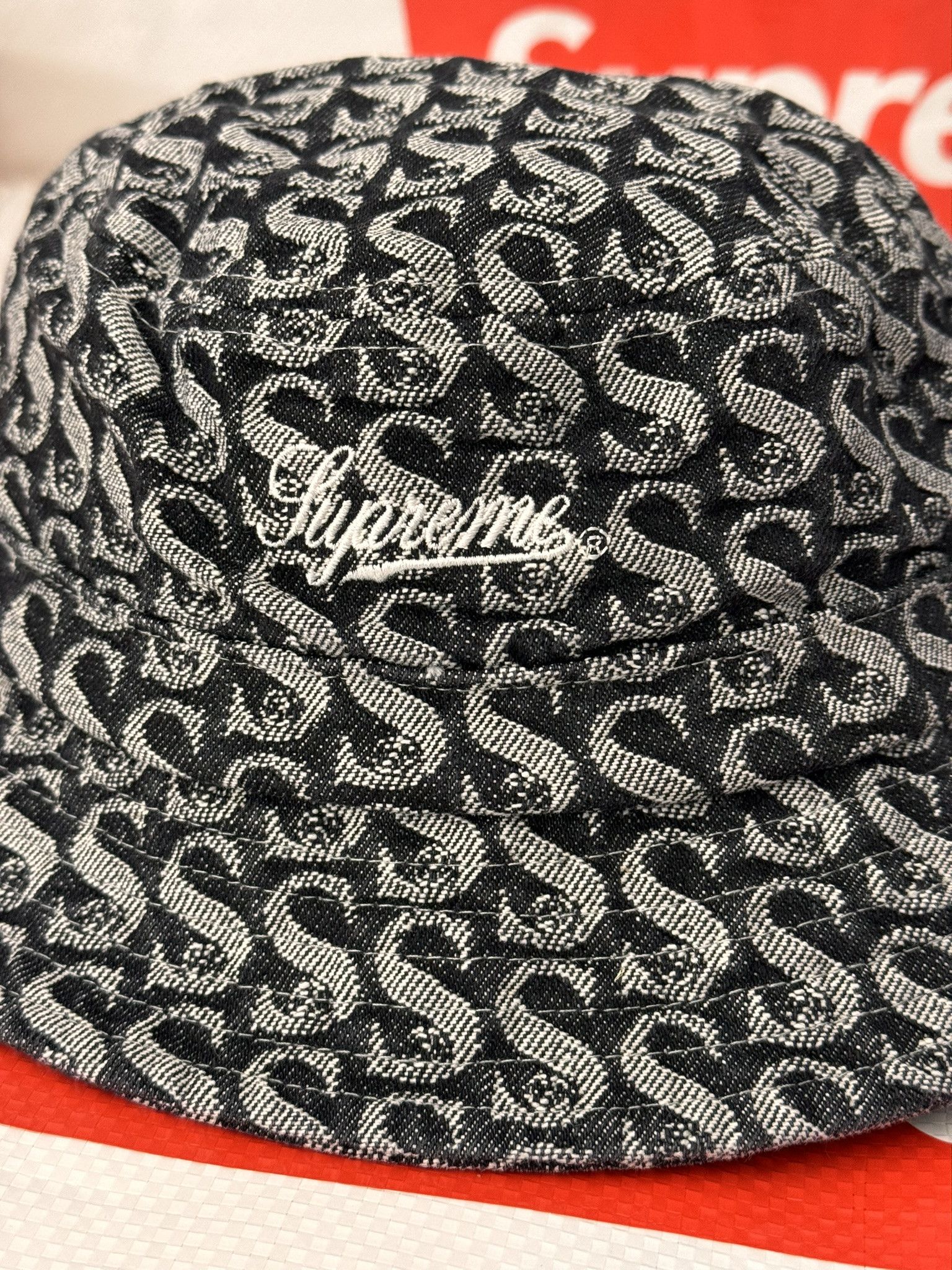 Supreme Logo Stripe Jacquard Denim Crusher Hat 'Black' | Solesense