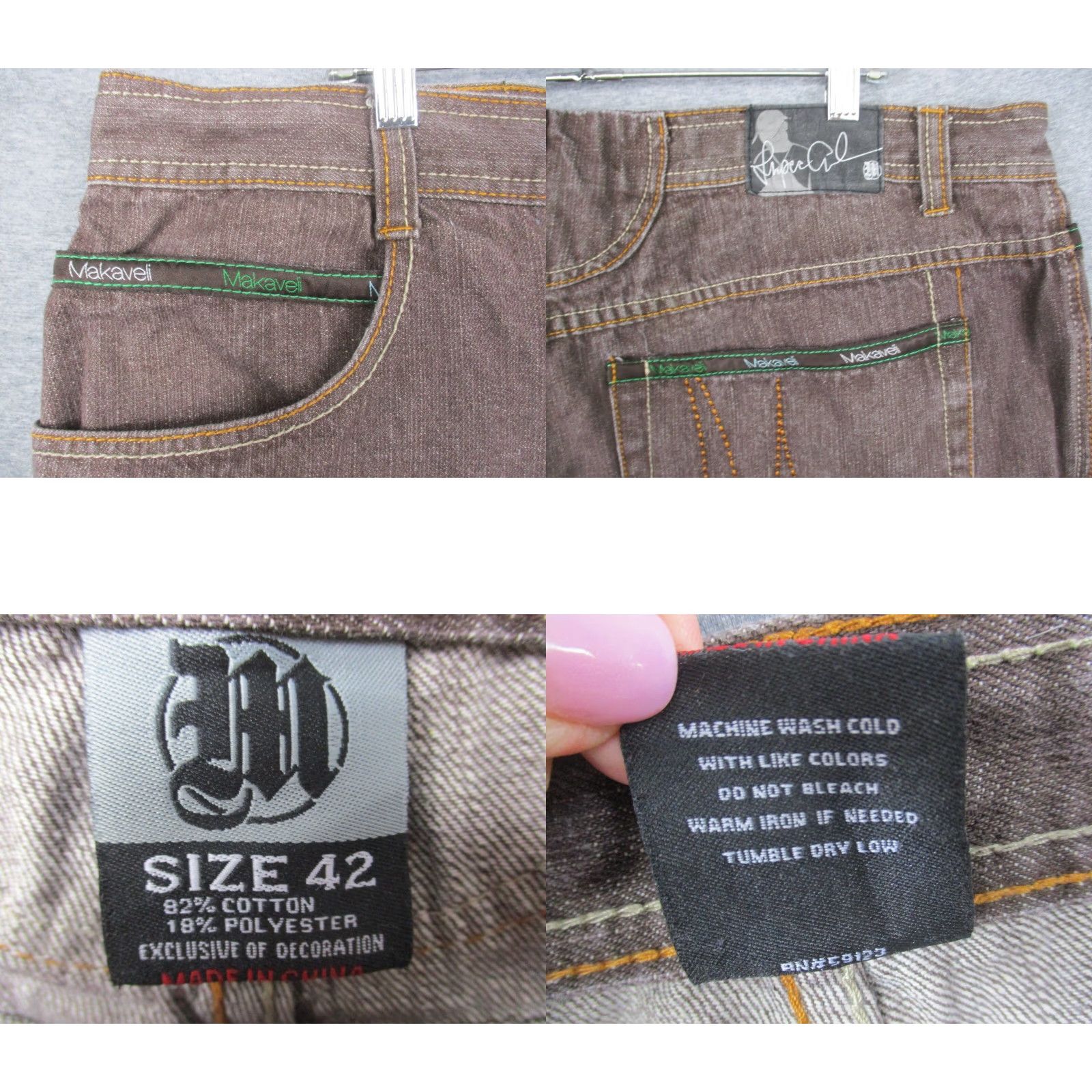 Vintage Vintage Makaveli Branded Jeans 42 Tupac Shakur Hip Hop Wide Leg Grunge Baggy Jeans Size 42 Brown Mens Regular 5-Pocket Denim Cotton Logo Belt Loops Size US 42 / EU 58 - 8 Thumbnail