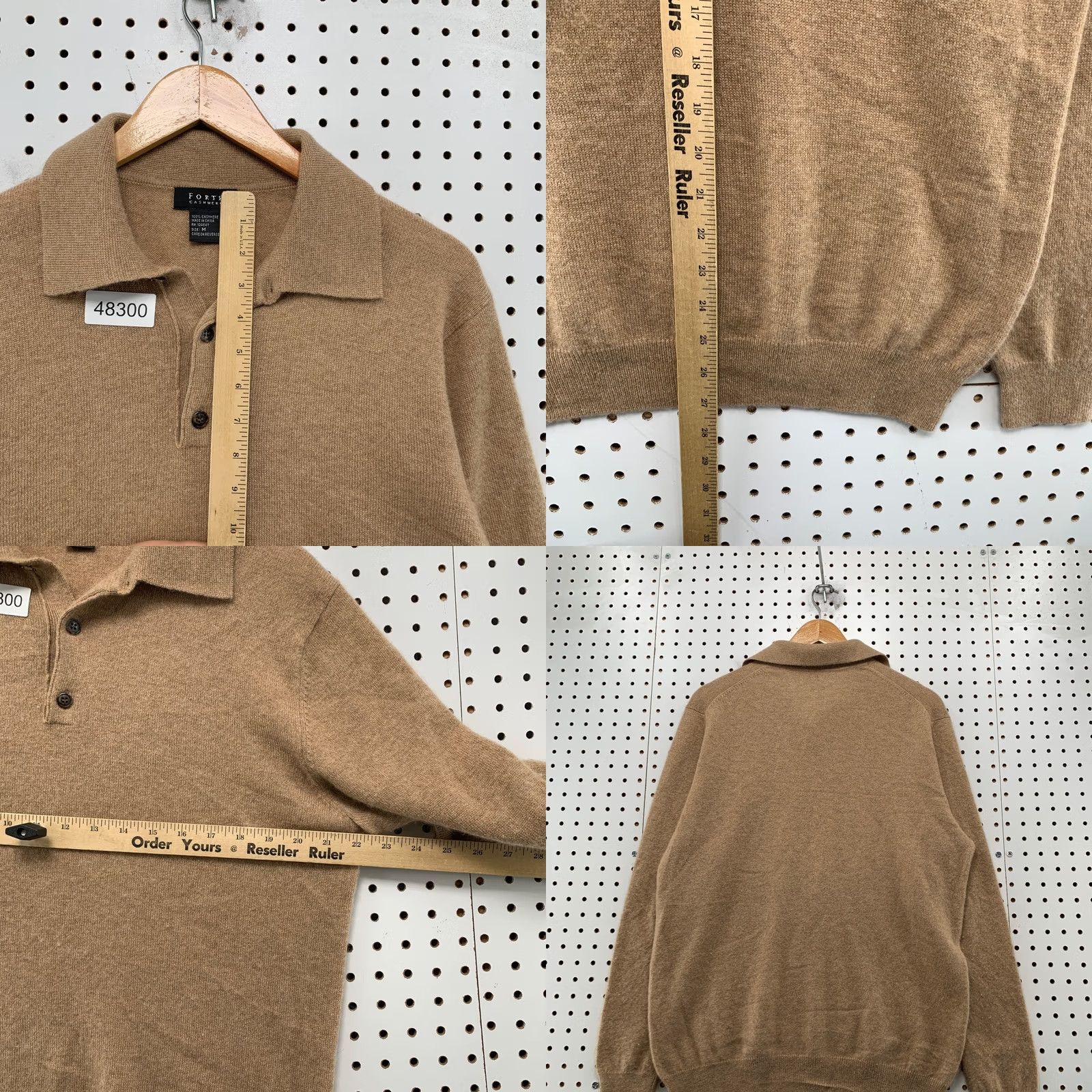 Vintage Forte Cashmere Mens Polo Sweater M Camel Brown 100% Cashmere Long Sleeve Size US M / EU 48-50 / 2 - 8 Thumbnail