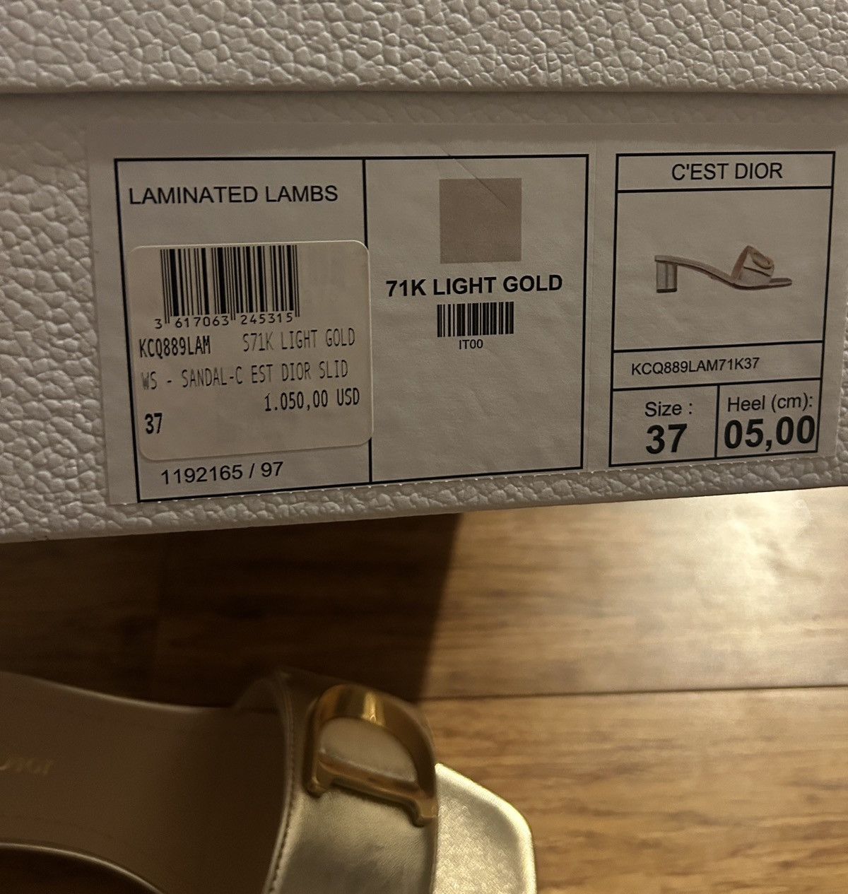 Dior DIOR OR C'EST DIOR HEELED SLIDE Gold-Tone Laminated Lambskin Size US 7 / IT 37 - 9 Thumbnail