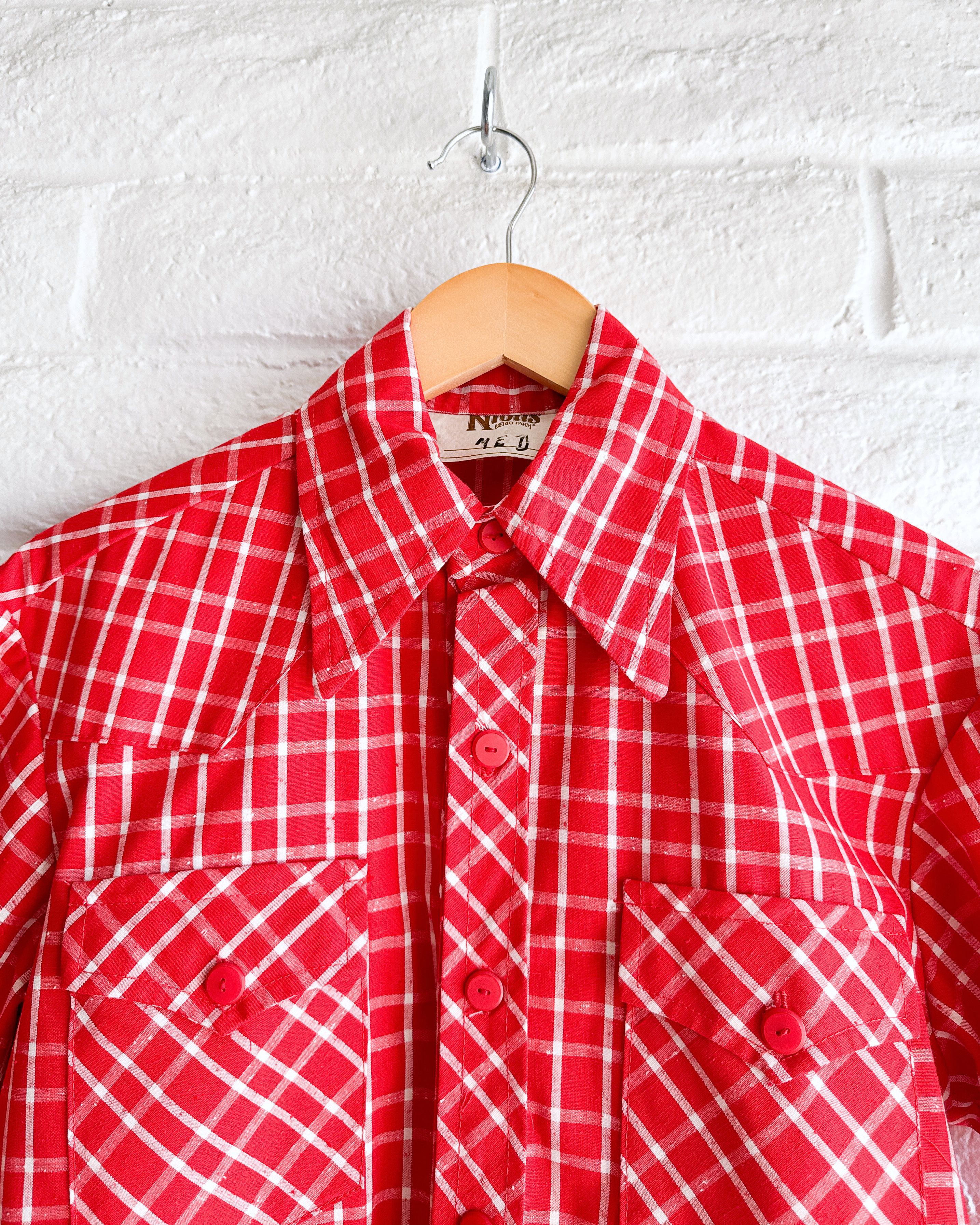 Vintage Vintage 90s Knott's Berry Farm Gingham Plaid Shirt Red White Size US M / EU 48-50 / 2 - 2 Thumbnail