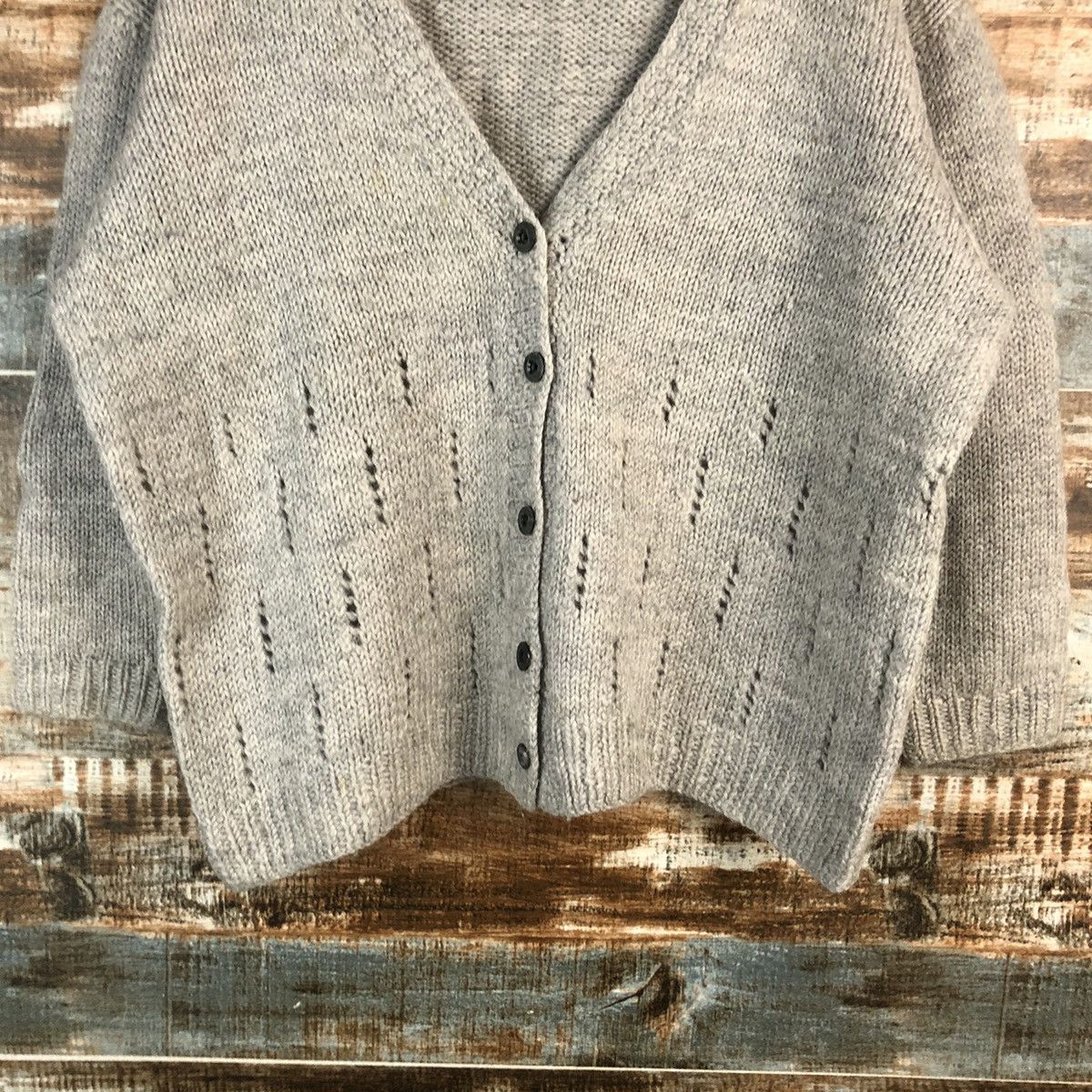 Japanese Brand × Vintage Japanese Brand Grey Hand Knit Cardigan #A2293 Size S / US 4 / IT 40 - 6 Thumbnail