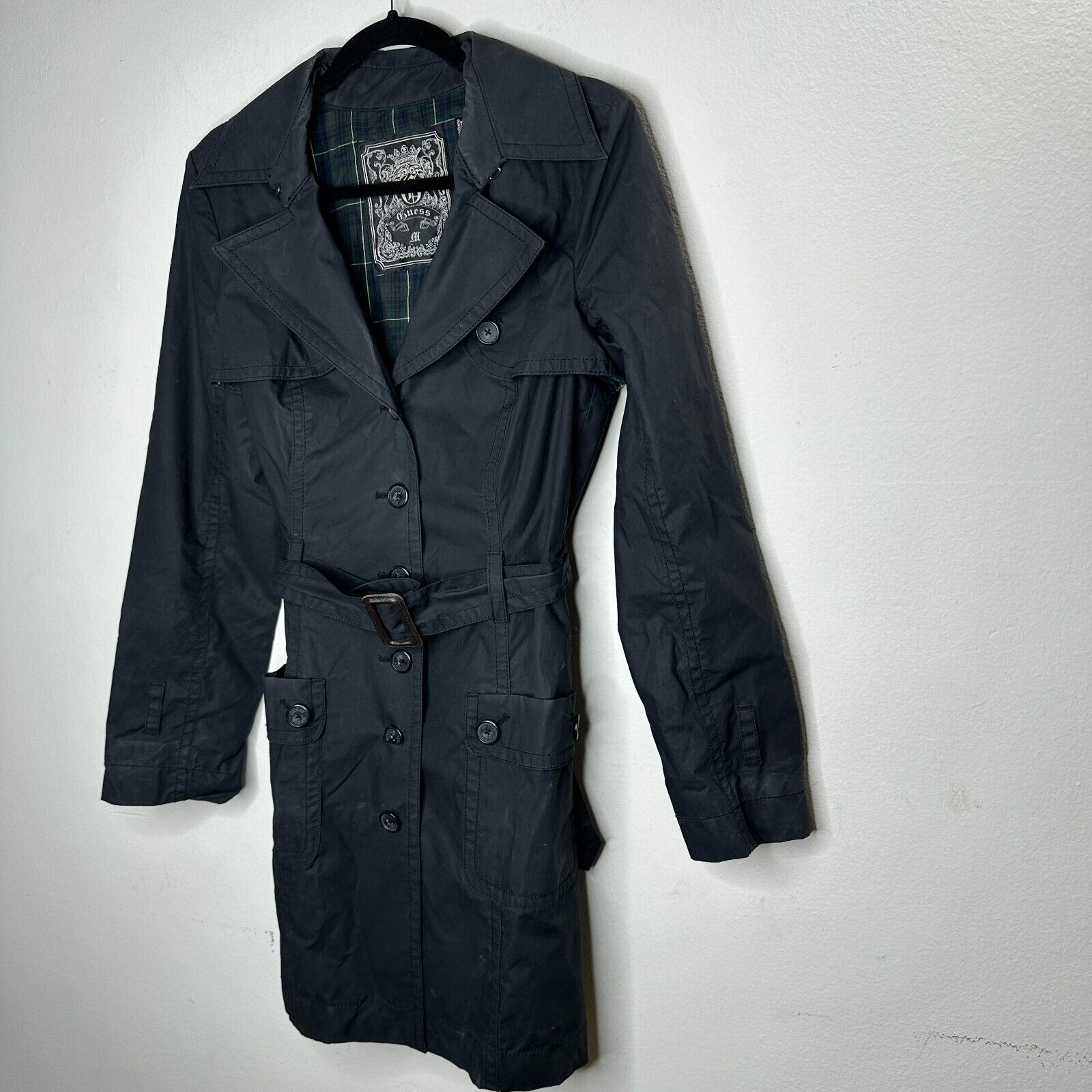 Guess Guess Black Button Belted Trench Coat Plaid Interior M Size M / US 6-8 / IT 42-44 - 3 Thumbnail