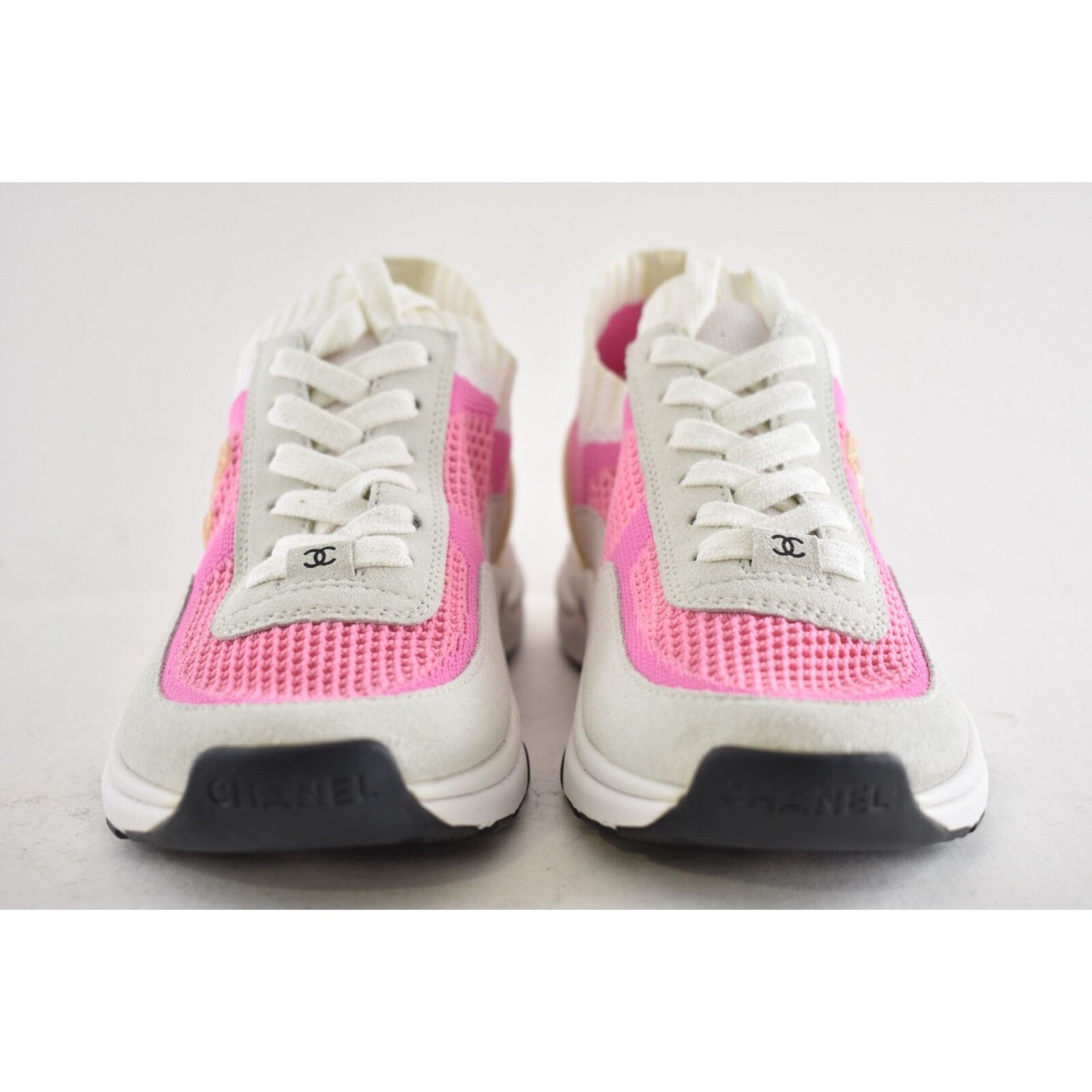 Chanel Chanel 20S White Knit Suede Lace Up Flat Runner Sneaker 37 Size US 7 / IT 37 - 7 Thumbnail