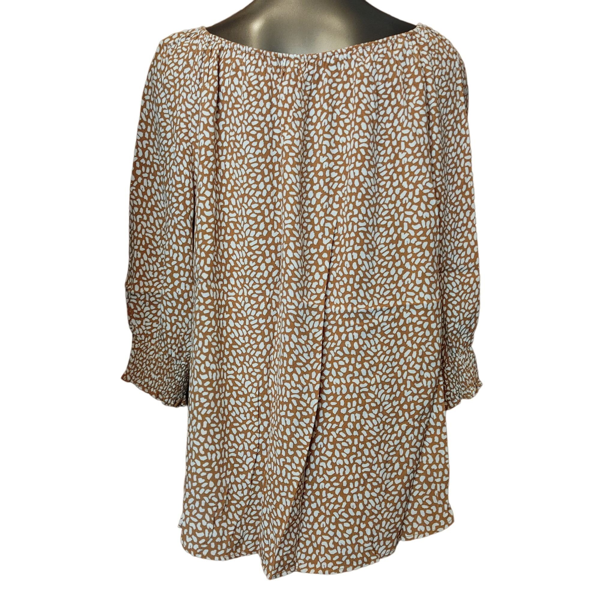 Talbots TALBOTS Womens 1X Plus Brown Dot Ruched Long Sleeve Shirt To Size XL / US 12-14 / IT 48-50 - 2 Thumbnail