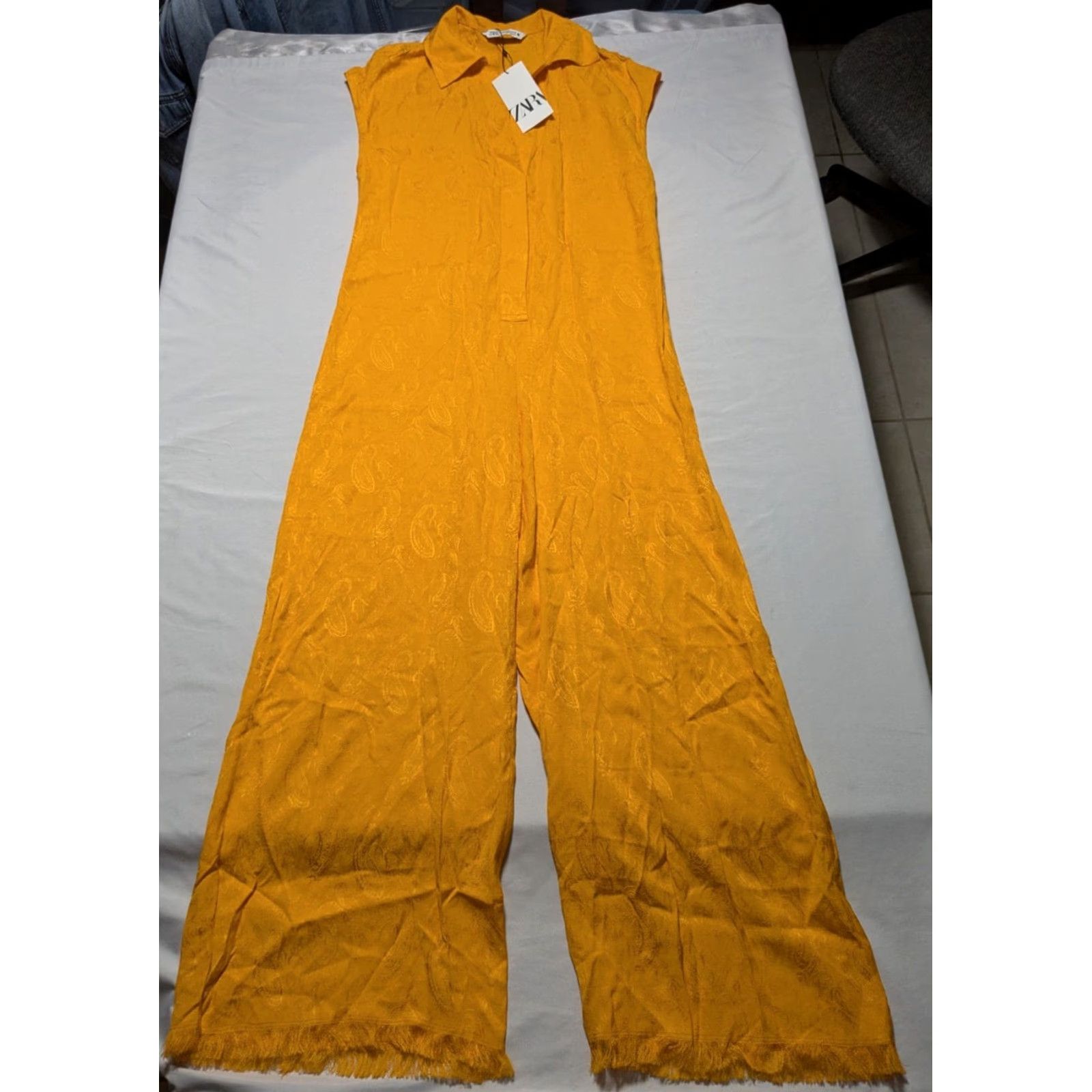 Zara ZARA Jumpsuit Jacquard Paisley Orange Viscose Sleeveless Women Small Size 28" / US 6 / IT 42 - 3 Thumbnail