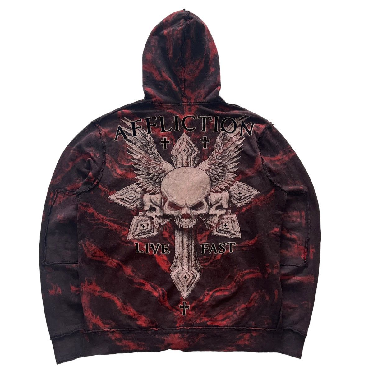 Affliction × Vintage Affliction Skull Cross Wing Zip Up Grunge Cyber Y2K Hooded Size US L / EU 52-54 / 3 - 8 Thumbnail