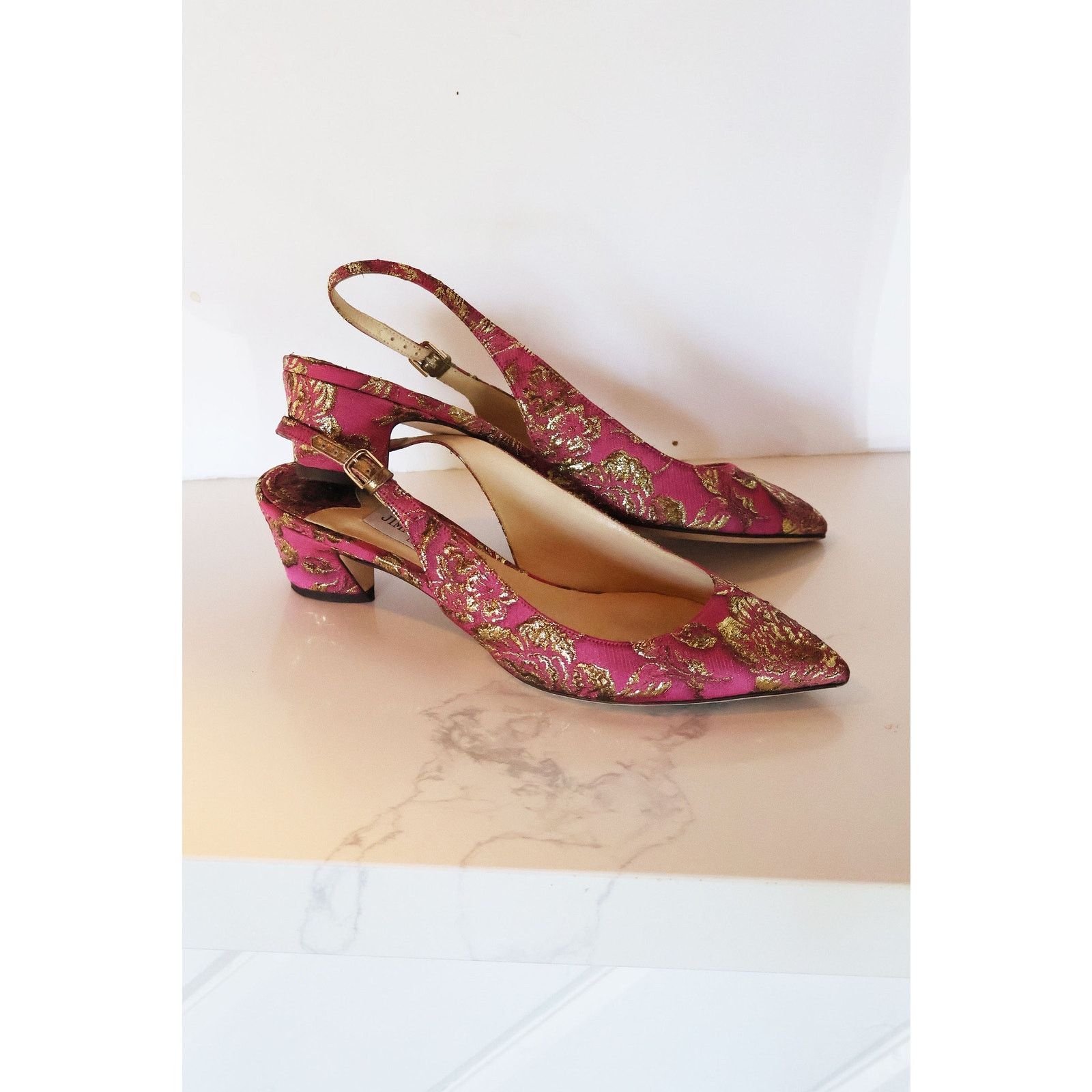 Jimmy Choo Vintage Jimmy Choo Gemma Metallic Brocade Slingbacks Size US 9 / IT 39 - 6 Thumbnail