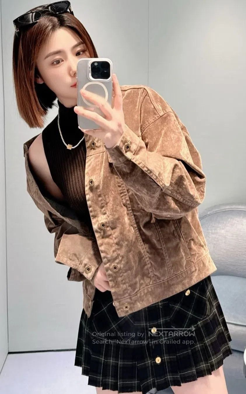 Miu Miu Miu Miu Khaki Velvet Denim Jacket. Size M / US 6-8 / IT 42-44 - 2 Thumbnail