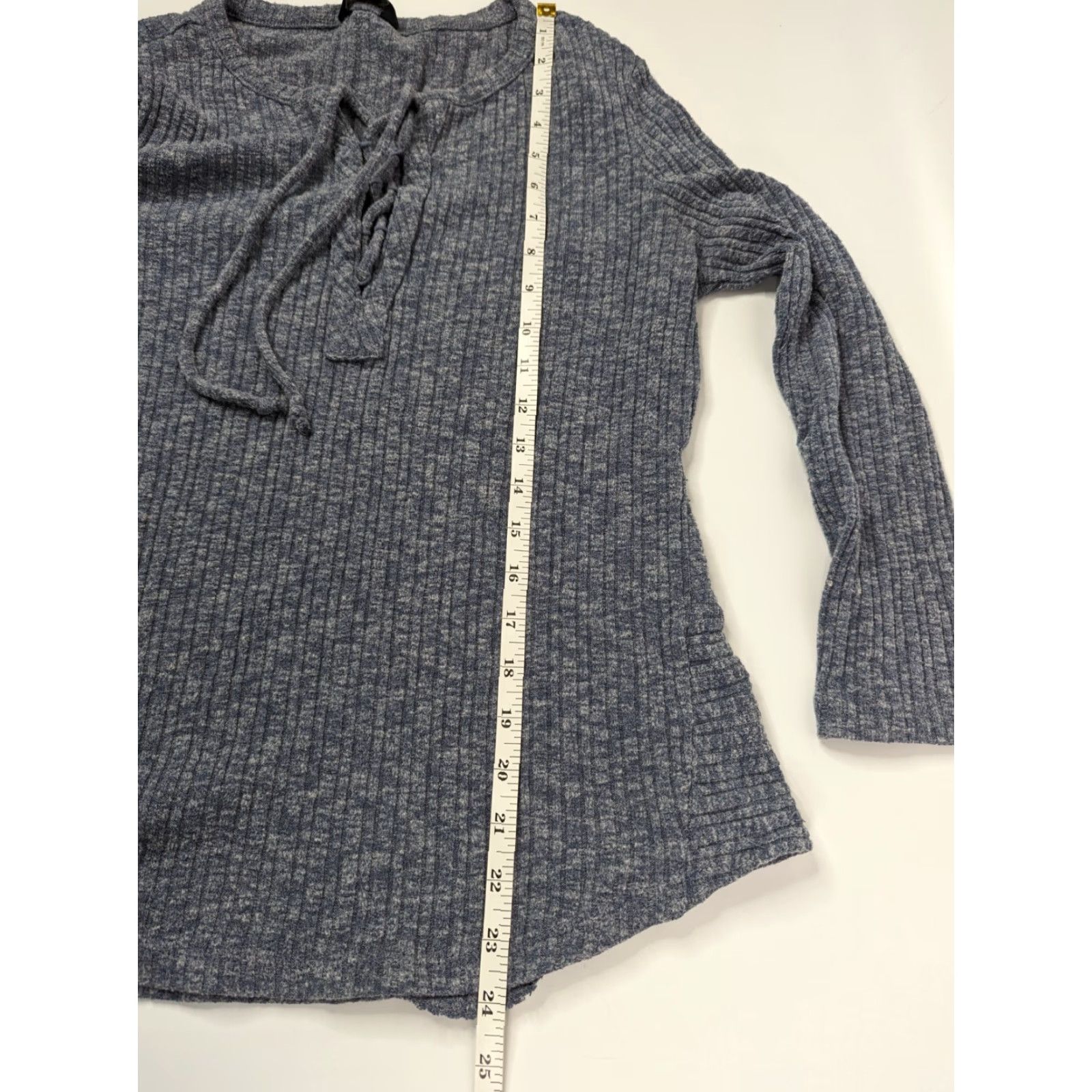 Lucky Brand Lucky Brand Lace Up Top Blue Ribbed Boho Long Sleeve Women’s Large L 7W63414 Size L / US 10 / IT 46 - 5 Thumbnail