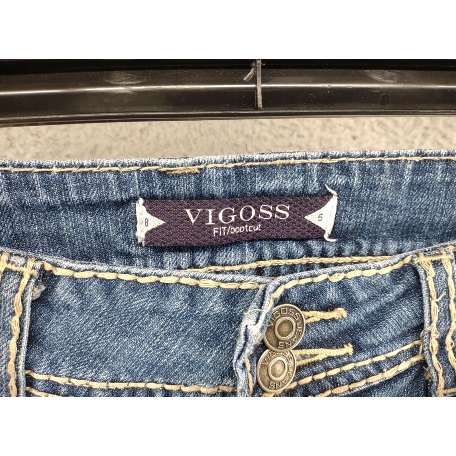 Vintage VIGOSS Bootcut Jeans Flap Pocket Embroidered Thick Stitch Size 5 Blue Womens Jeans Size 27" / US 4 / IT 40 - 4 Thumbnail