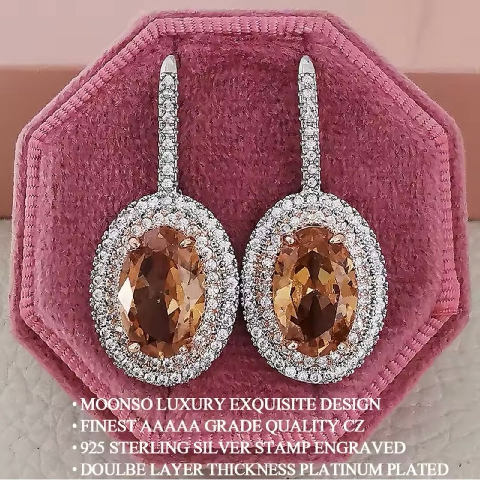 Other New 925 Sterling Silver Oval MorganiteDrop Earrings Size ONE SIZE - 4 Thumbnail