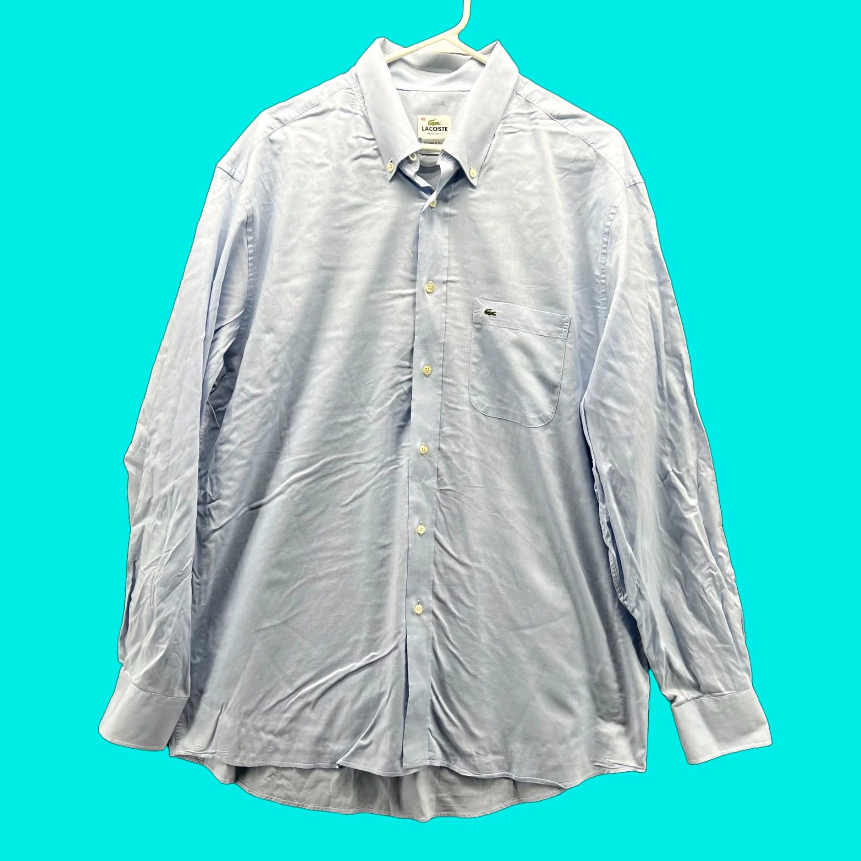 Lacoste Lacoste Shirt Men Blue Cotton Long Sleeve Button-Down Oxford Pocket Shirt 45 Regular Adult Mens Size 48R - 1 Thumbnail
