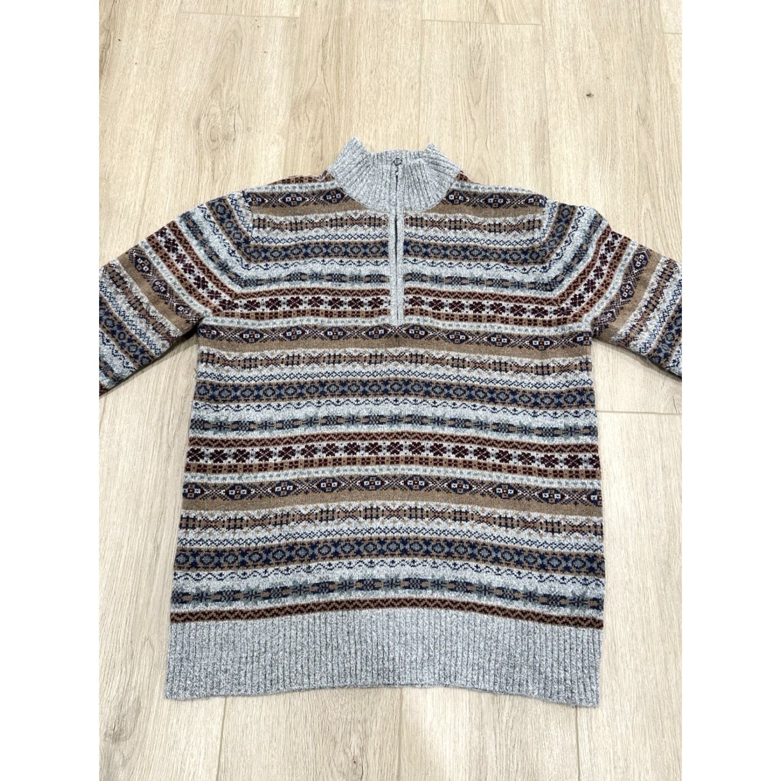 Schott Schott Bros Mens Medium Fair Isle Nordic Style 1/4 Zip Wool Blend Sweater Shirt Hoodie? Size US M / EU 48-50 / 2 - 3 Thumbnail