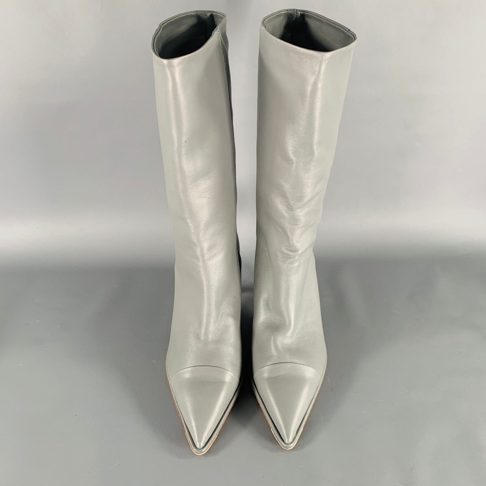 Other SANIA D'MINA Size 10 Grey Leather Kitten Heel Boots Size US 10 / IT 40 - 4 Thumbnail