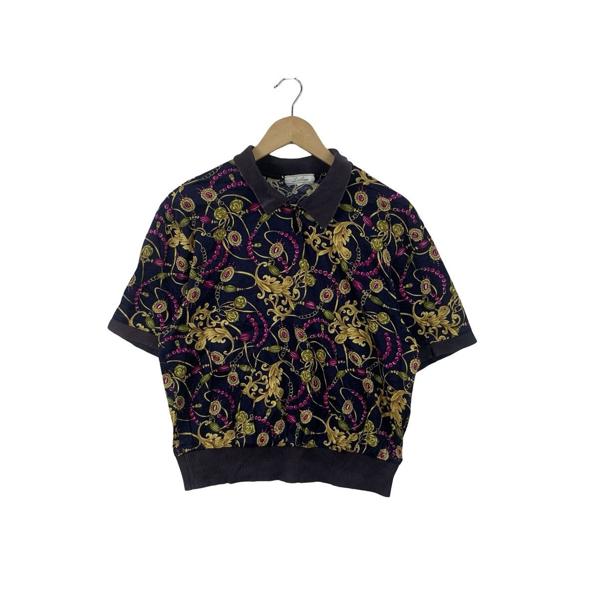 Vintage Vintage LEILIAN ORNATE FLORAL Print Knit Polo Shirt Size US M / EU 48-50 / 2 - 1 Thumbnail