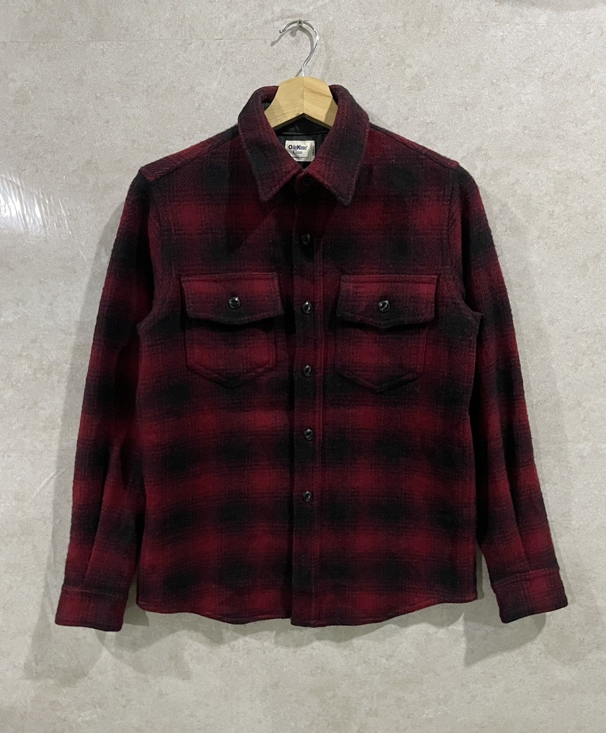image of Oshkosh Button Up Wool Jacket in Black/Red, Men's (Size Small)