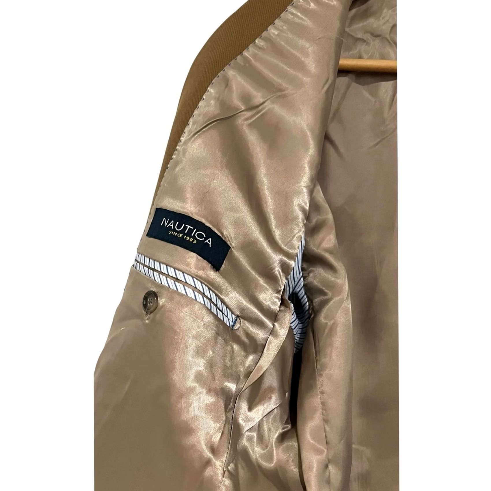 Nautica Nautica Performs Blazer Mens 40R Tan Sport Coat Jacket Elbow Patches Cotton Size 40R - 4 Thumbnail
