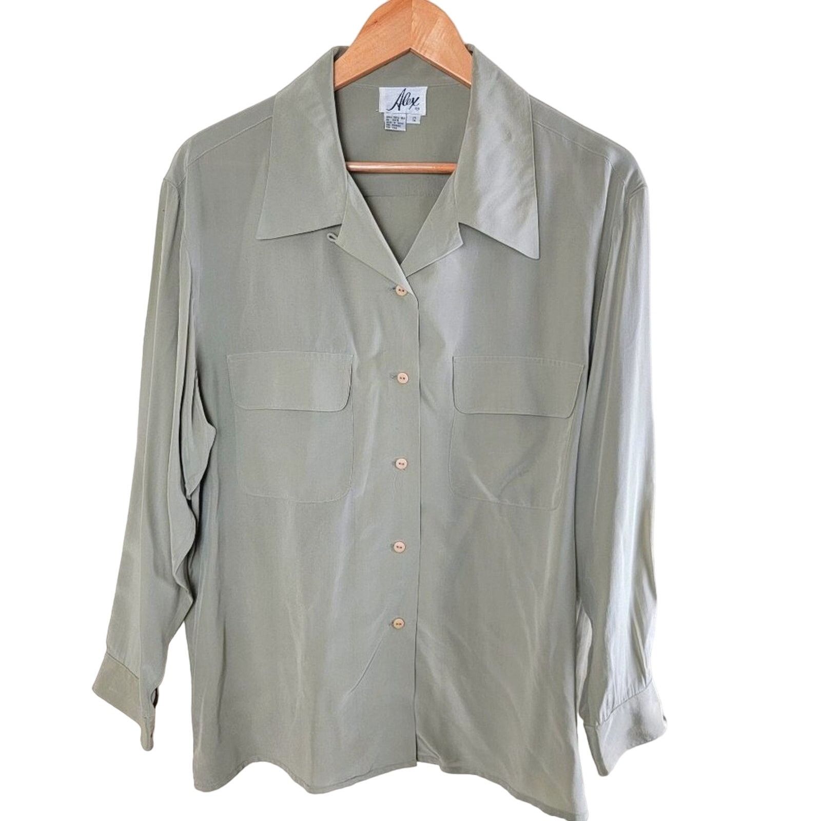 Vintage Alex Double Flap Pocket Silk Button Front Shirt Size XL / US 12-14 / IT 48-50 - 1 Thumbnail