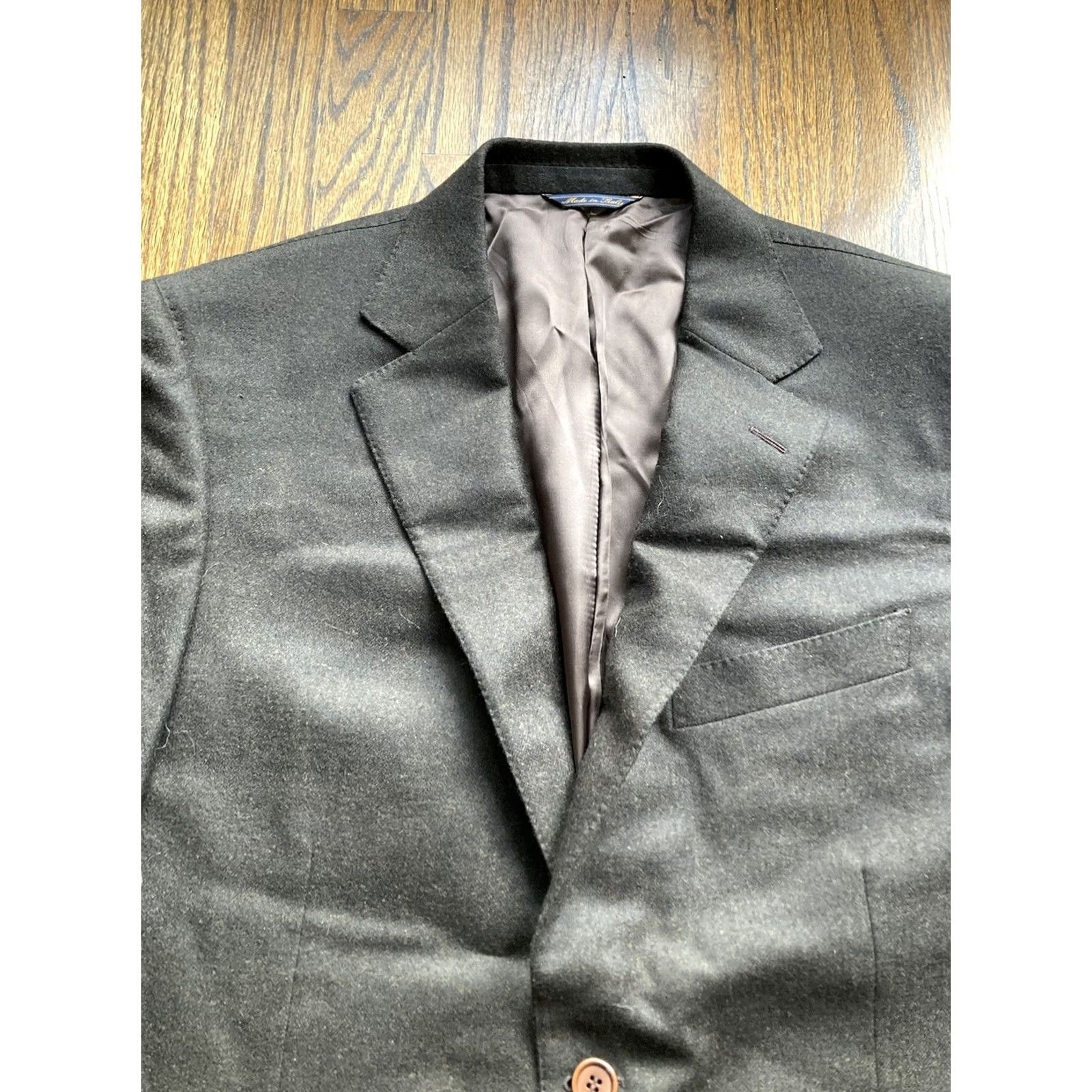 Vintage Trussini Blazer Mens 42R Brown Wool Cashmere Notch Lapel Single-Breasted 2-Button 4-Button Sleeve Italy Made in Italy Regular Size 42R - 4 Thumbnail