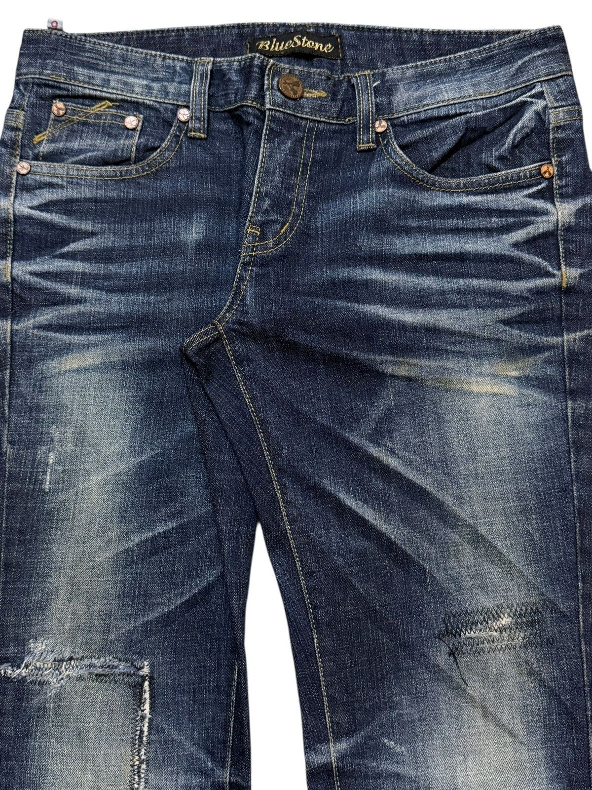 If Six Was Nine Vintage Y2K Blue Faded Wash Clawmark Whiskers Wide Leg Flare Size US 31 - 4 Thumbnail