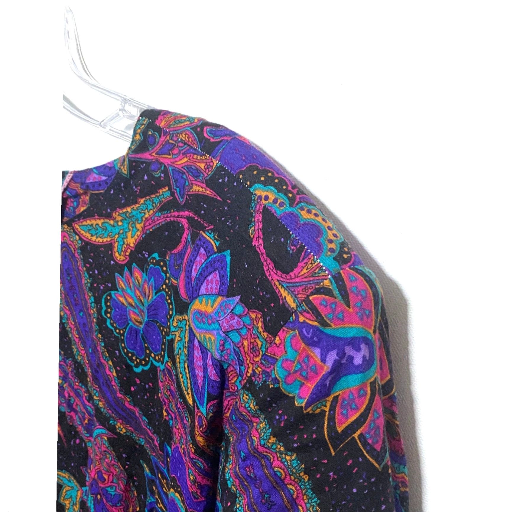Vintage VINTAGE Pier 1 Dress Purple Paisley S Midi Long Sleeve Round Neck Pleated Secretary Modest Bohemian Retro Maximalist Womens Size S / US 4 / IT 40 - 4 Thumbnail