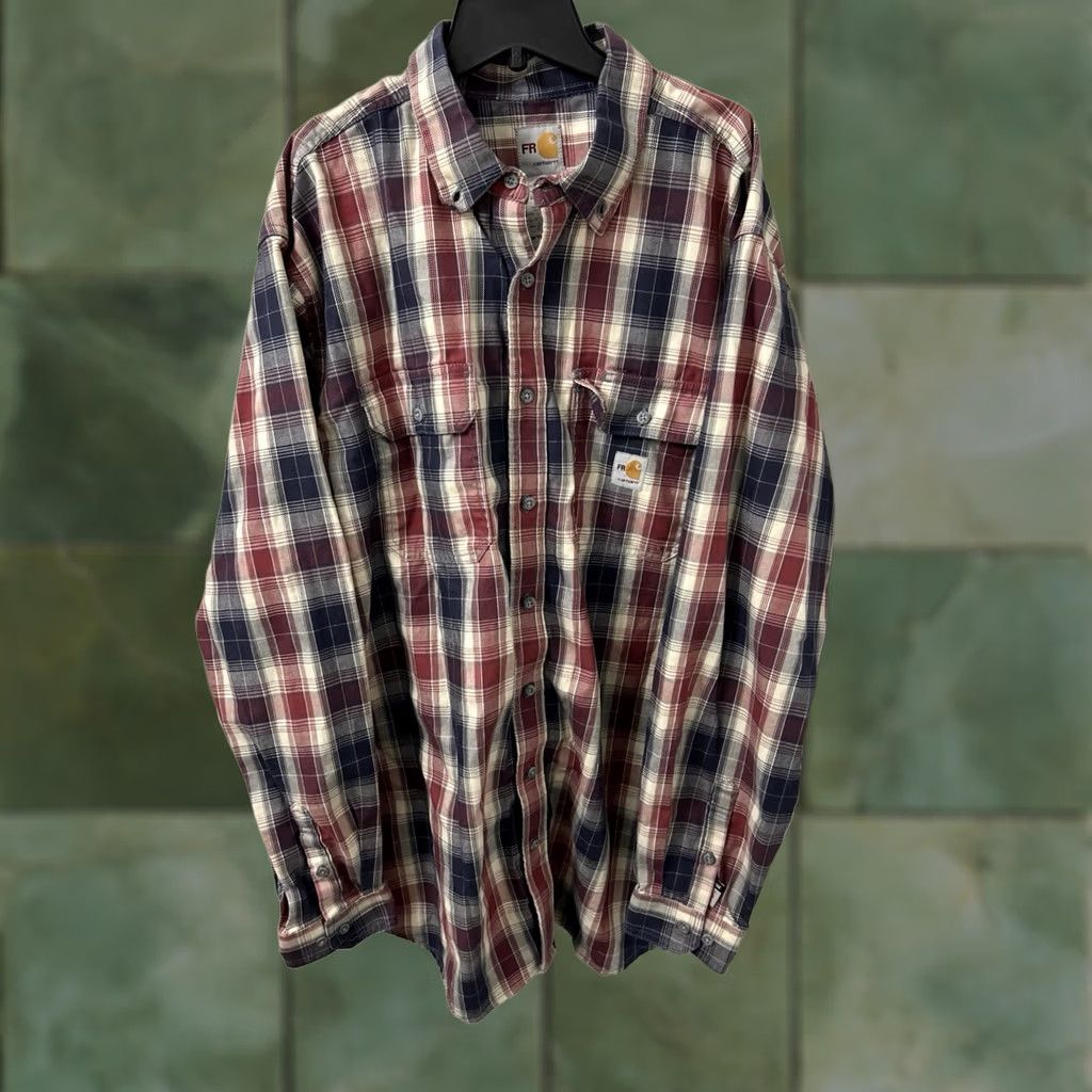 Carhartt Carhartt FR Flame Resistant Shirt Mens XL Tall Red Navy Plaid CAT2 L/S Size US XL / EU 56 / 4 - 1 Thumbnail