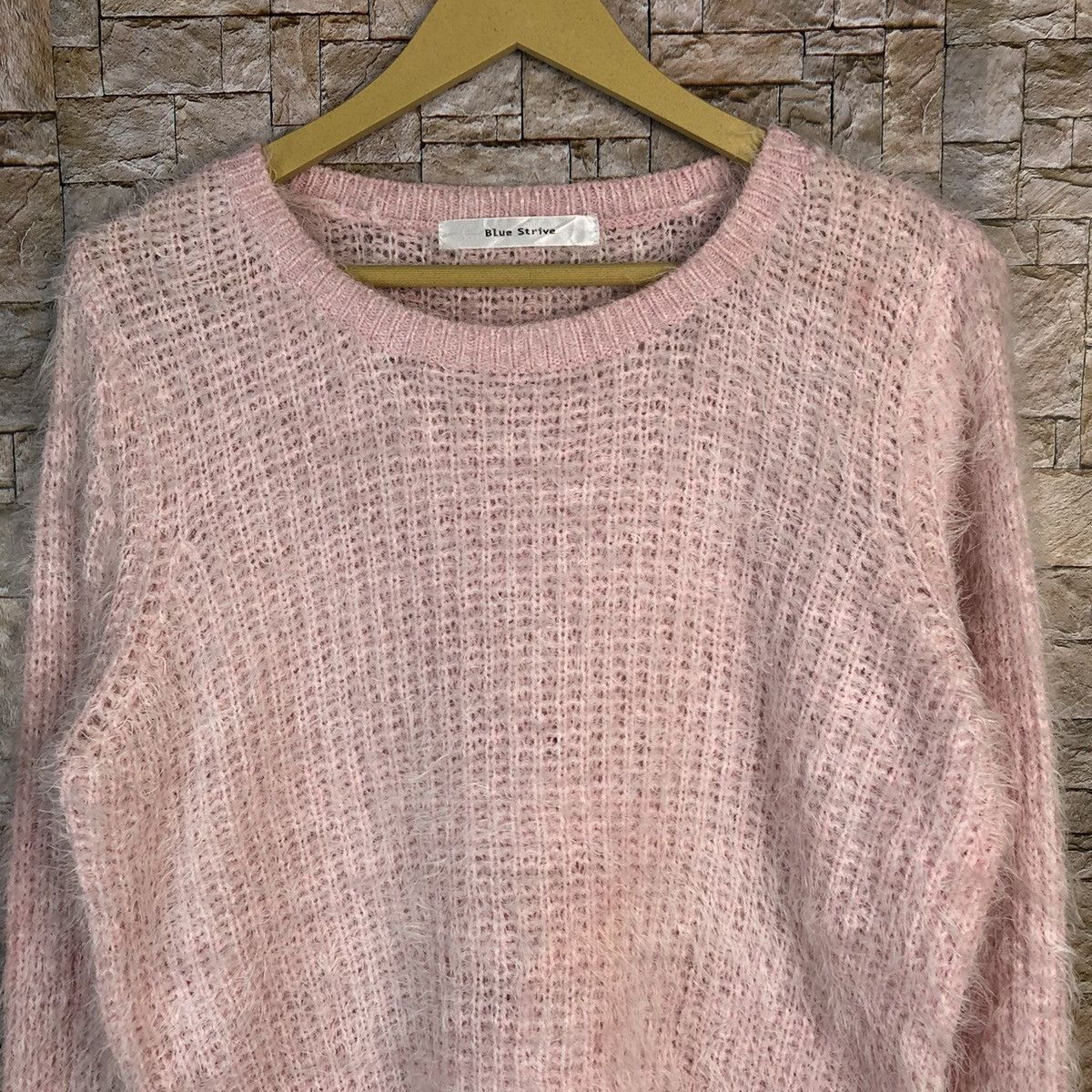 Japanese Brand Blue Stripe Pink Shag Shaggy Fur Mohair Knitwear #A491 Size L / US 10 / IT 46 - 5 Thumbnail
